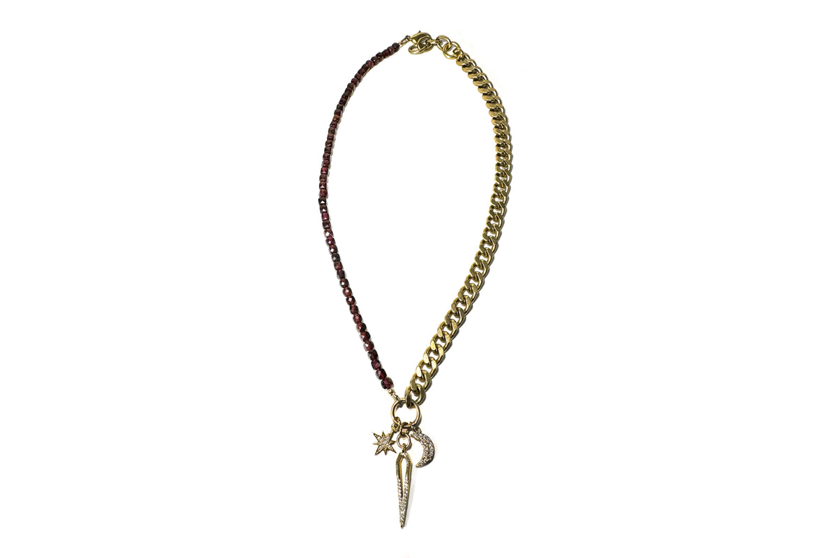 Rachel Nathan Garnet & Celestial Charms necklace, alternate full view