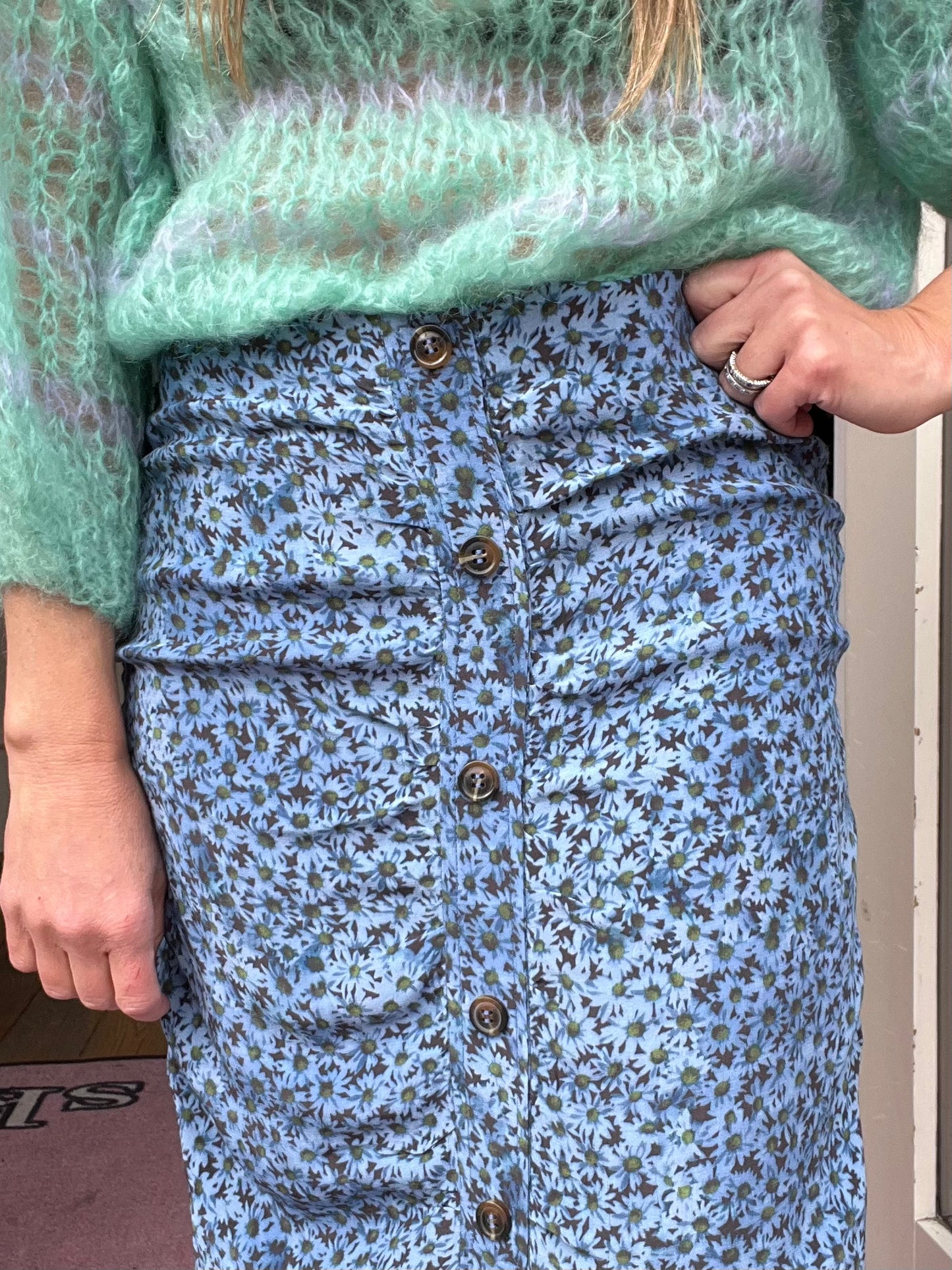 Ganni Printed Crepe Rouched Skirt