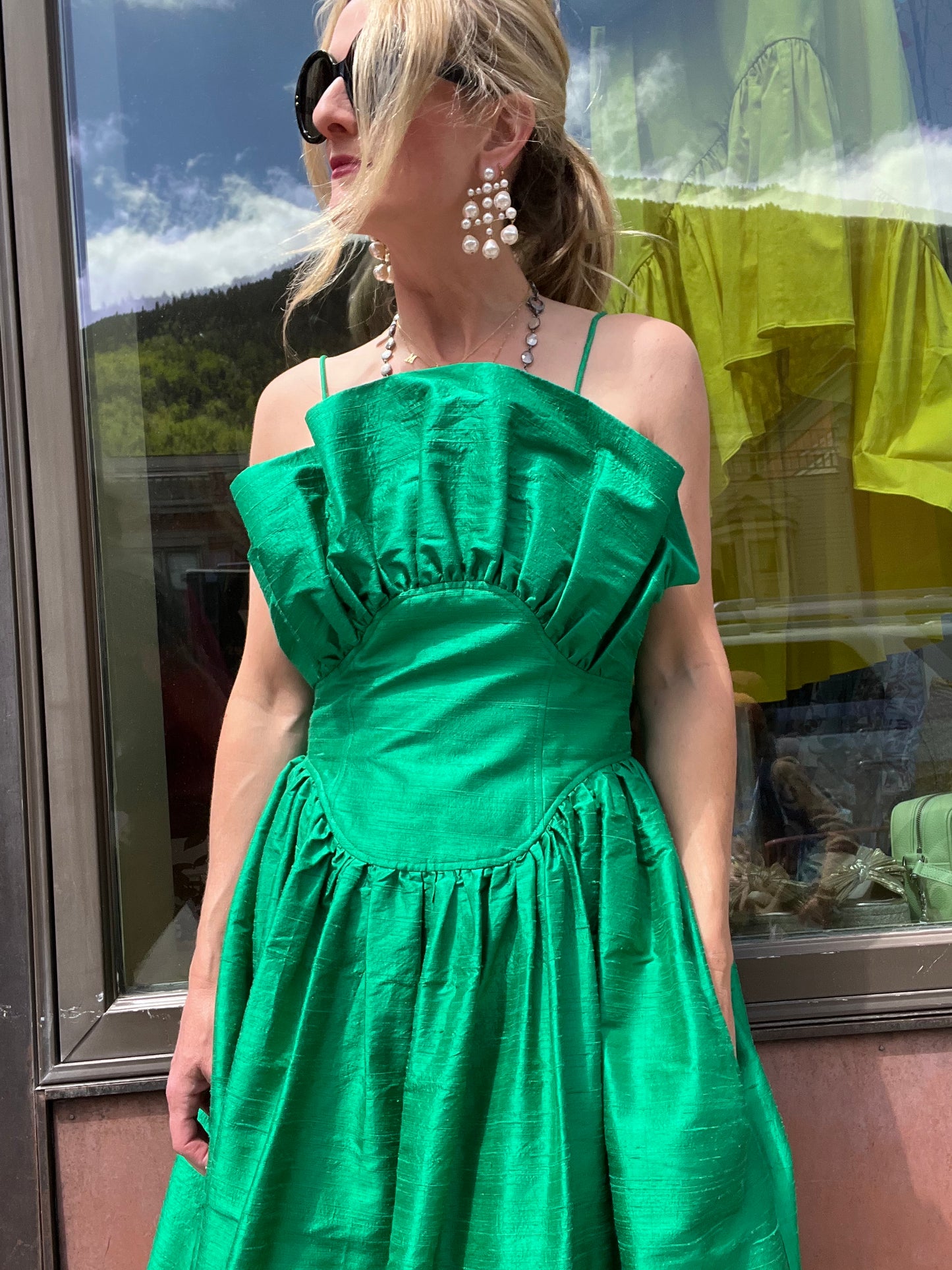Mehtap Green Ruffle Dress