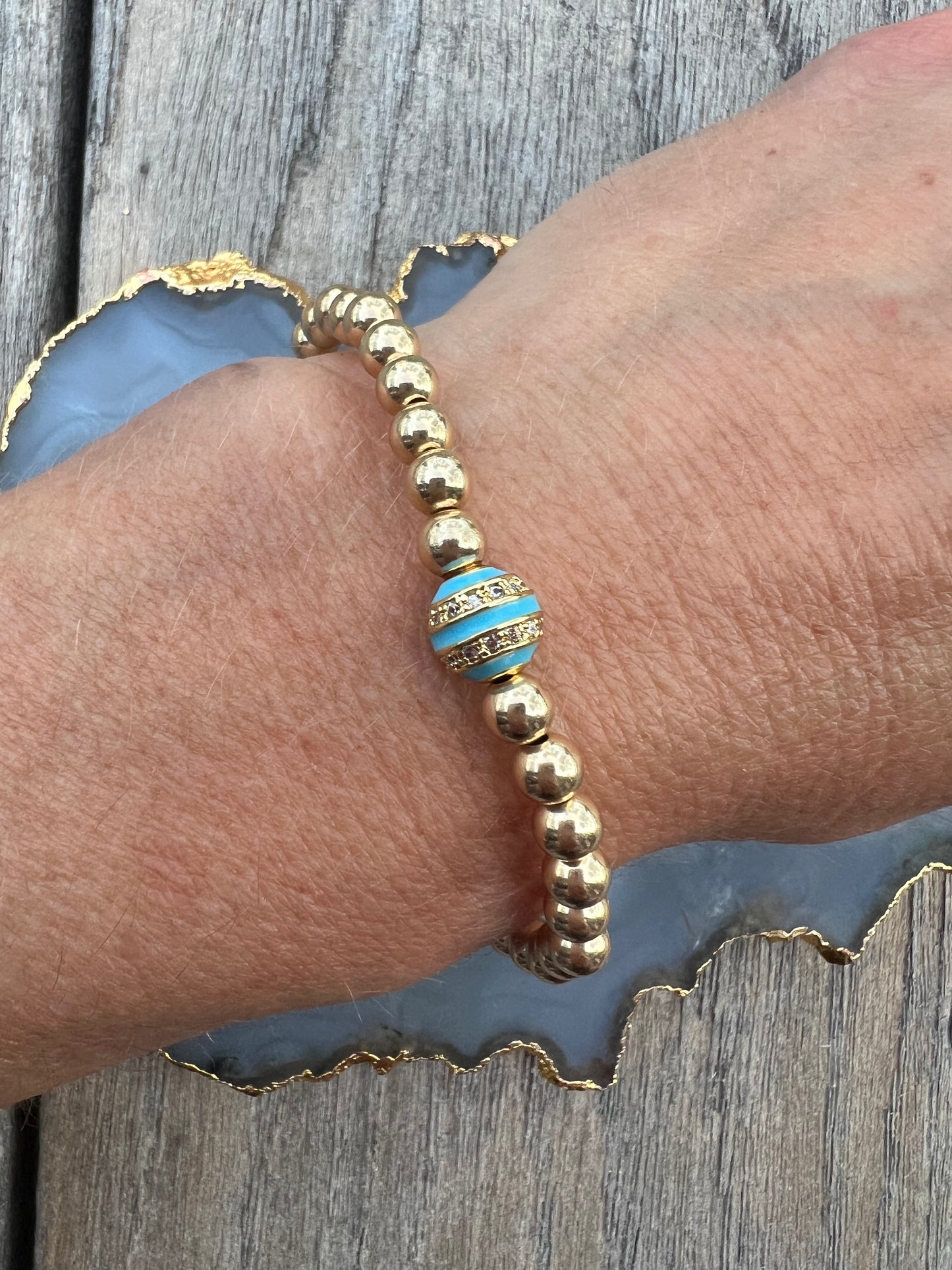 Ruby & Violet Gold & Blue Pave Bead Bracelet