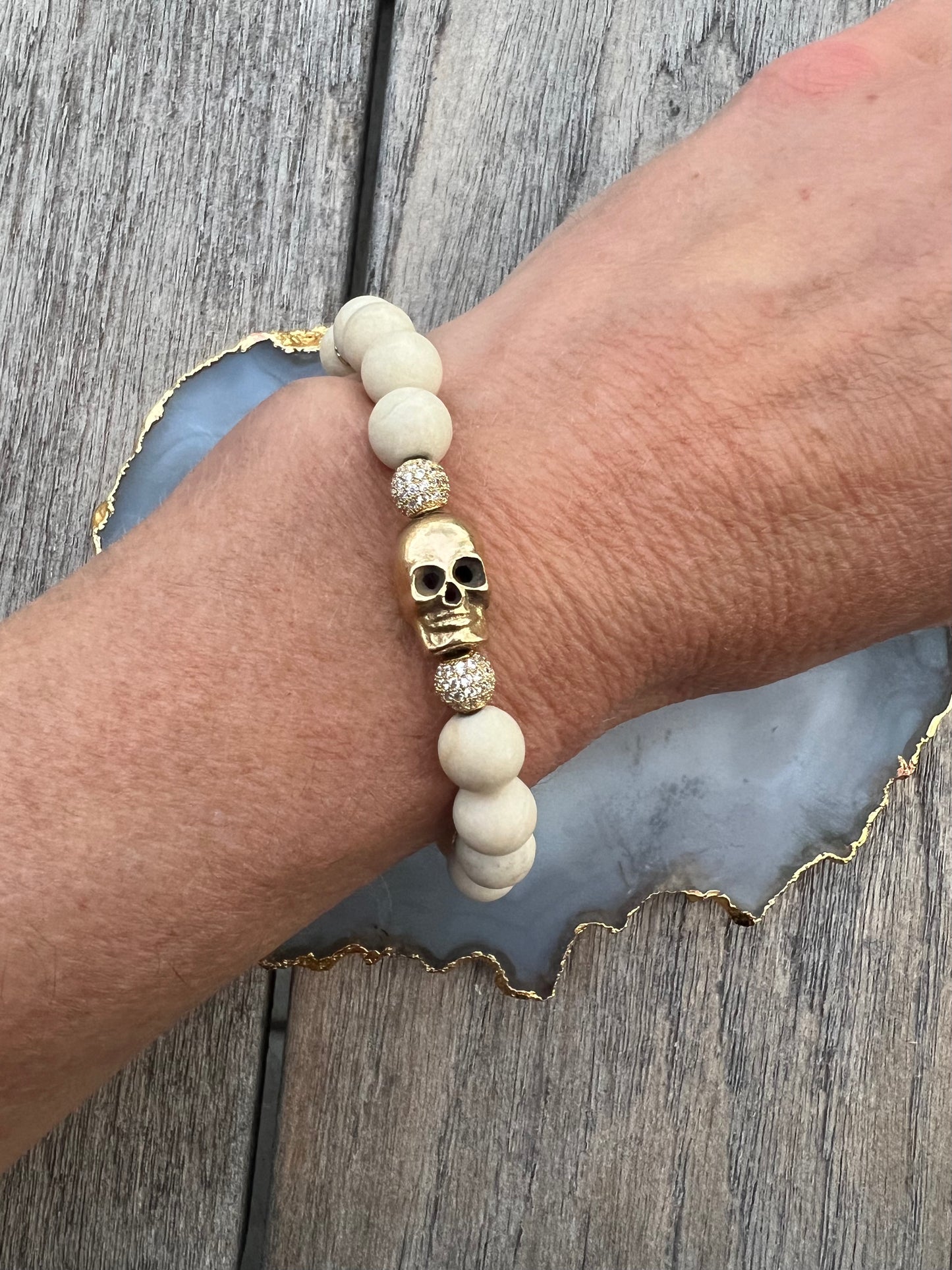 Ruby & Violet Riverstone Brass Skull Bracelet