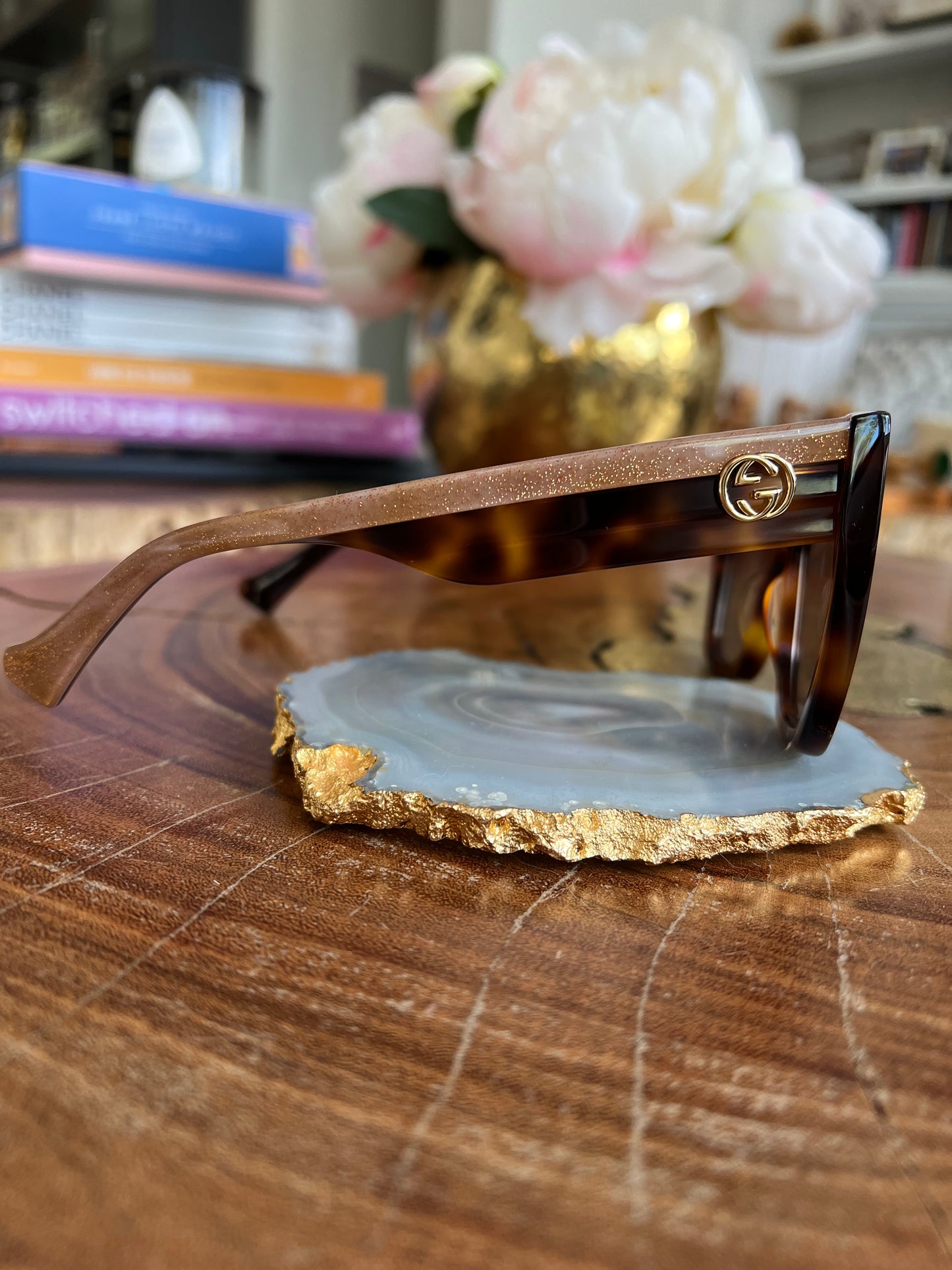 GG Tort Gold Glitter Arm Sunglasses