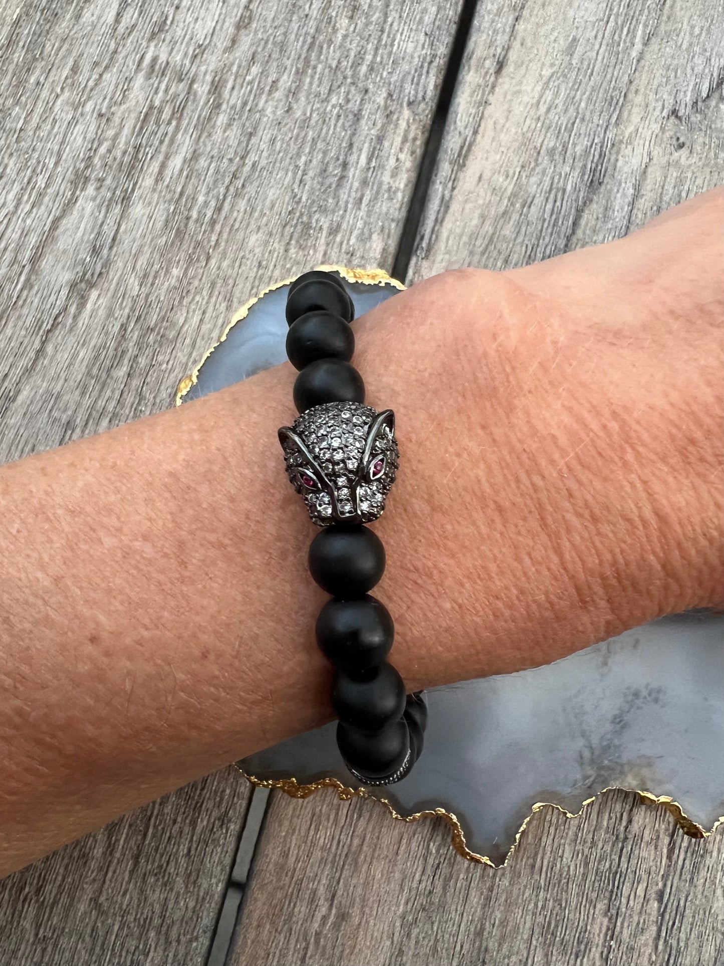 Ruby & Violet Black Onyx Panther Beaded Bracelet