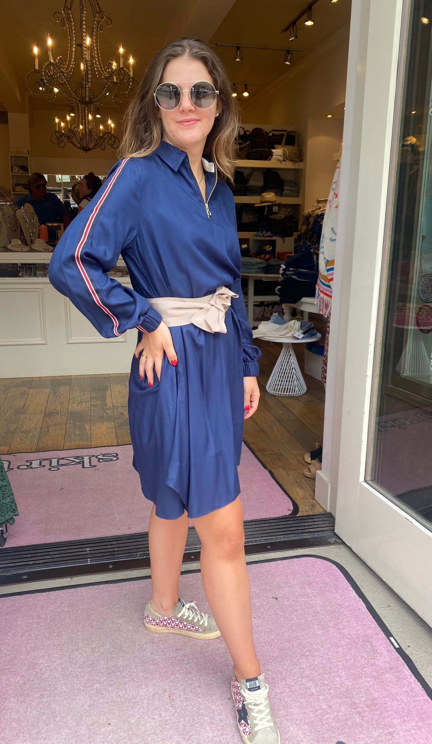 Le Sarte Navy Zip Dress