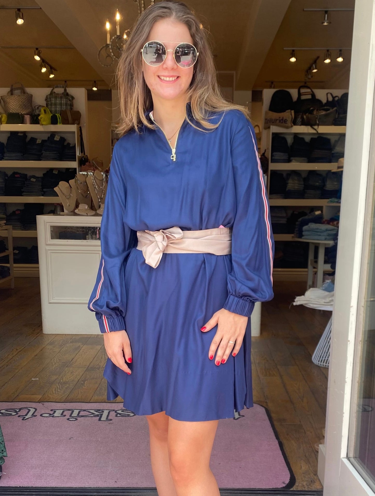 Le Sarte Navy Zip Dress