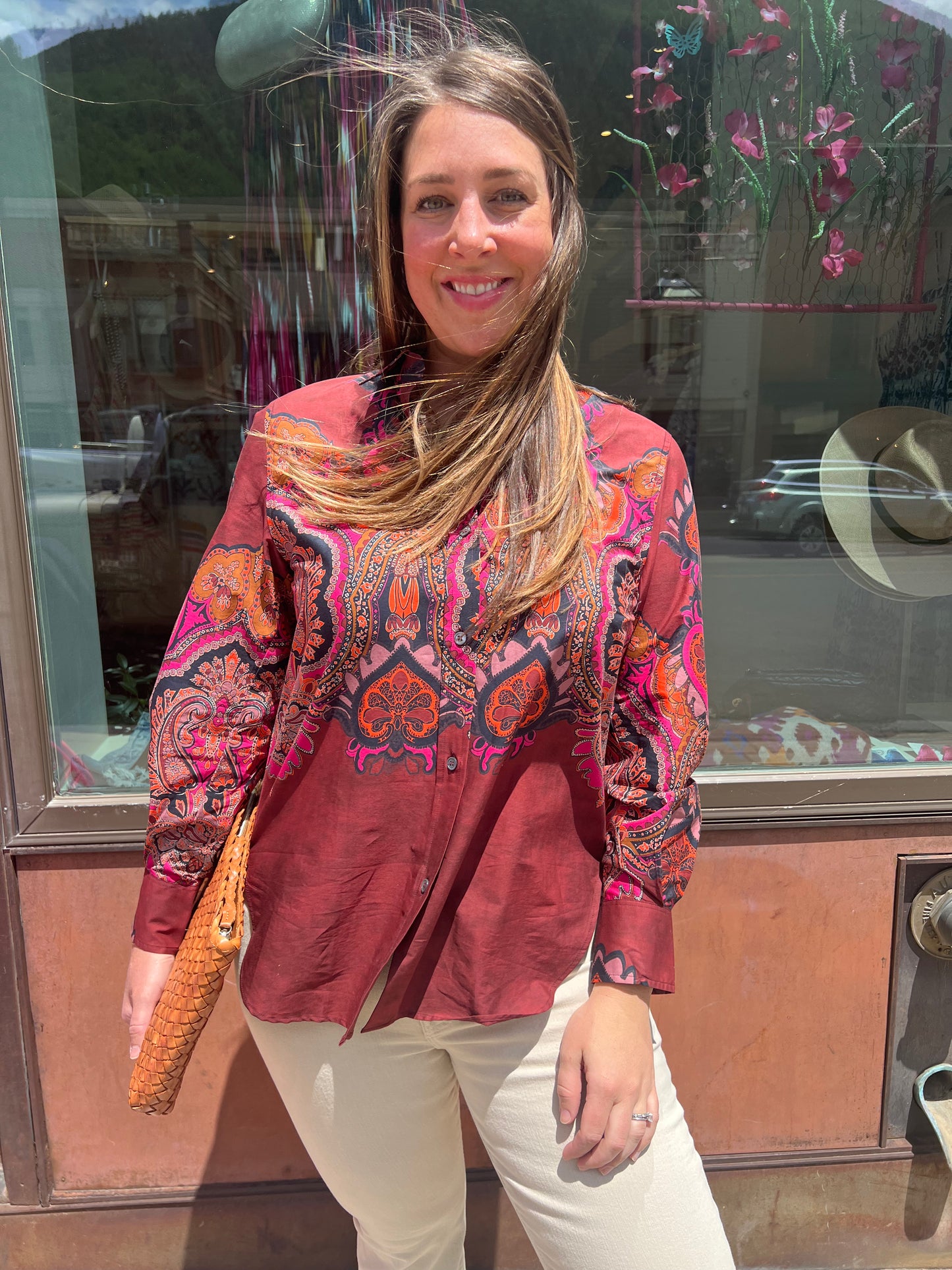 Caliban Burgundy Paisley Blouse