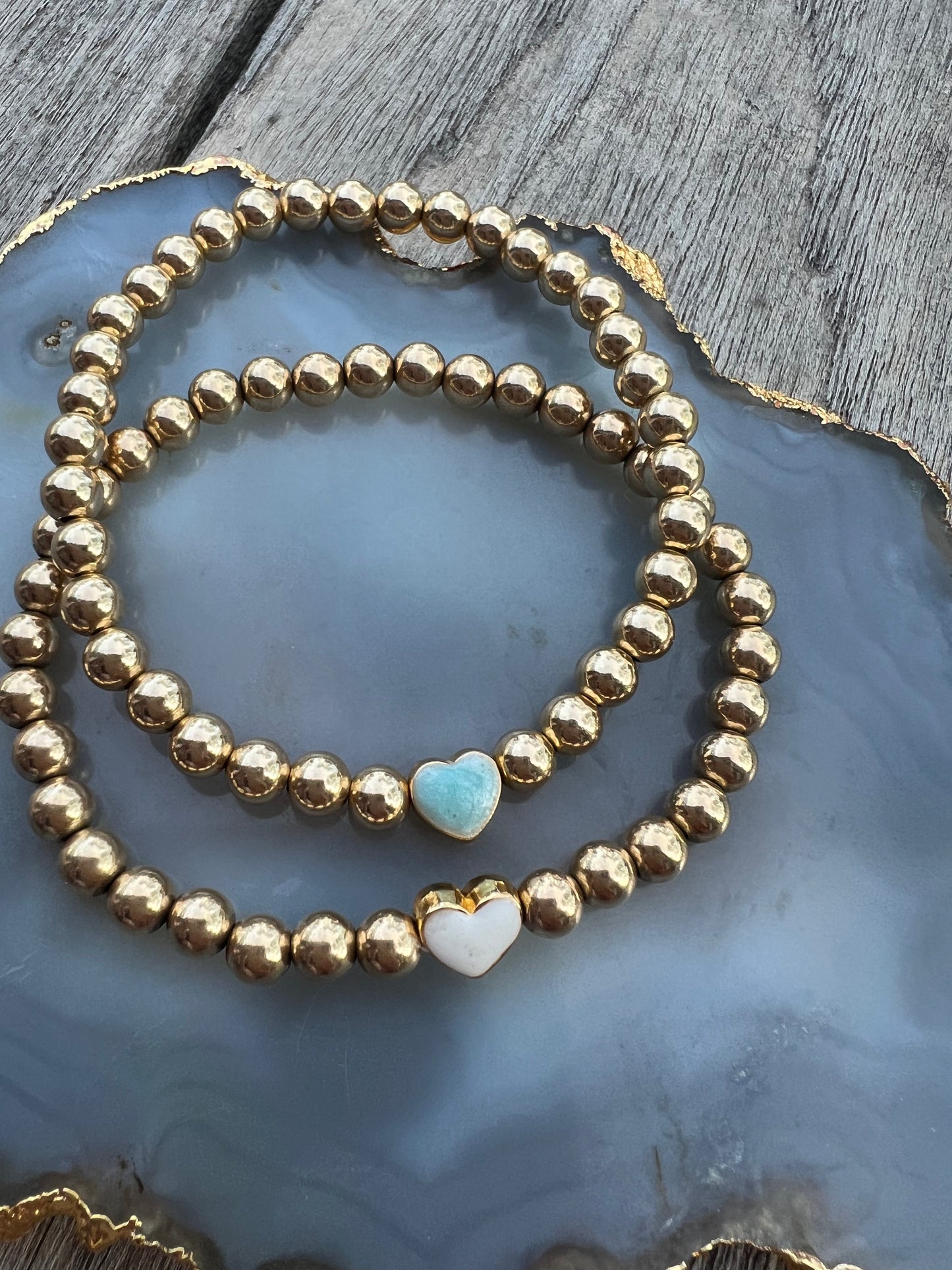 Ruby & Violet Gold Bead Heart Bracelet