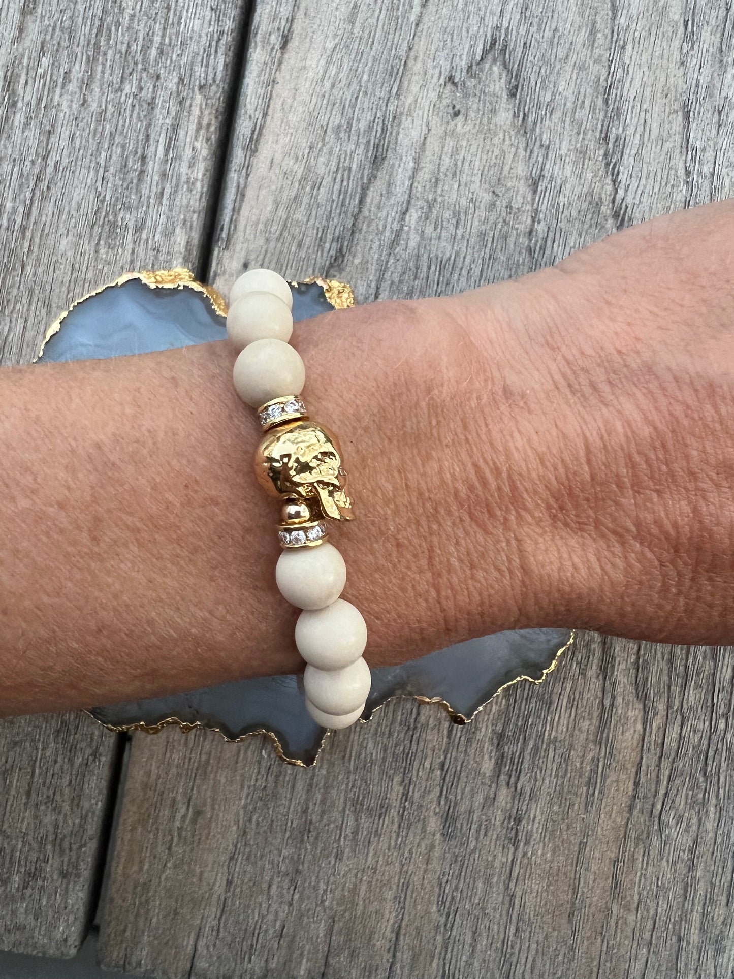 Ruby & Violet Riverstone Gold Skull Bracelet
