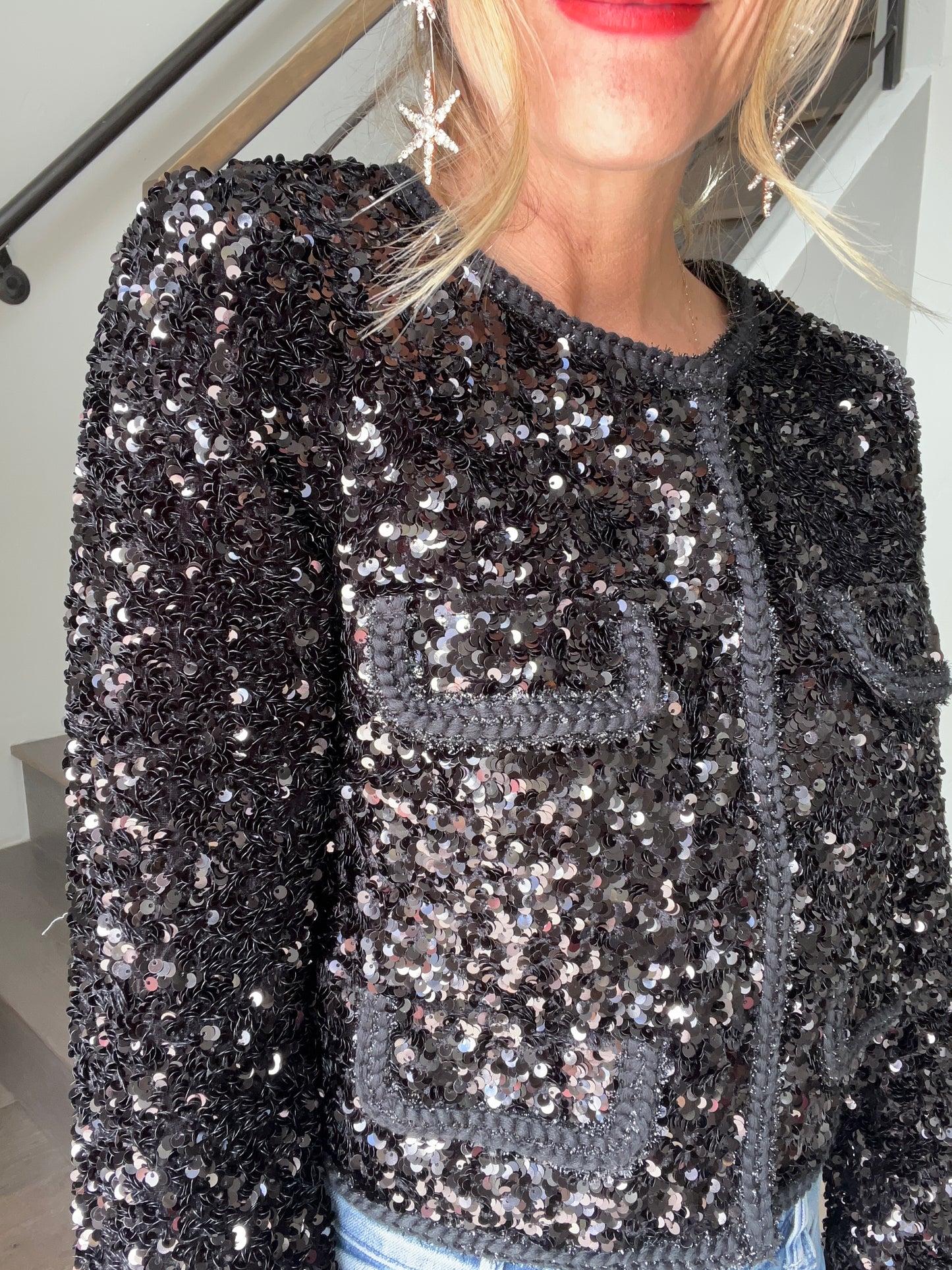 self-portrait Sequin Cropped Jacket