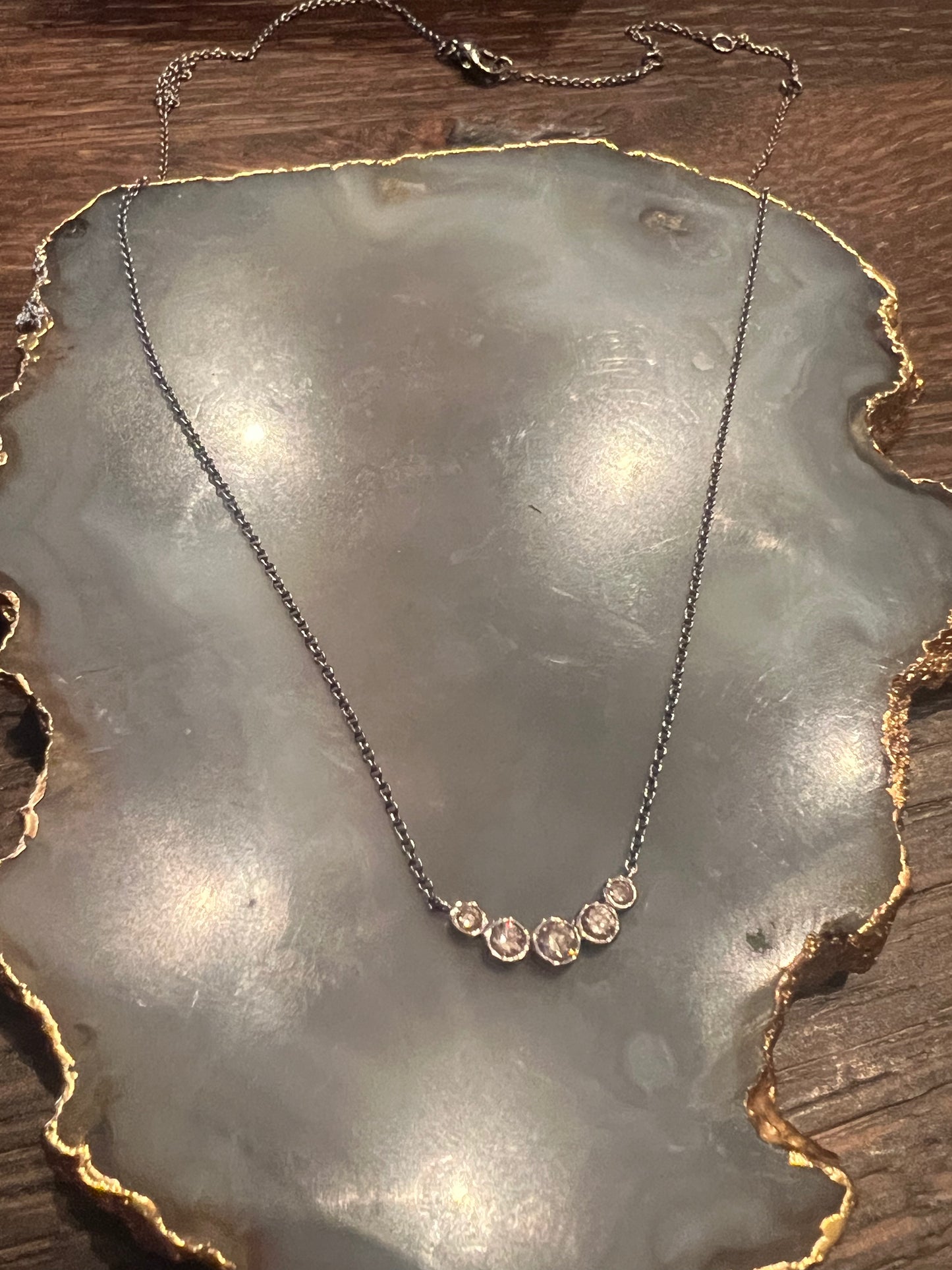 Vintage La Rose 5 Diamond Bezel Necklace