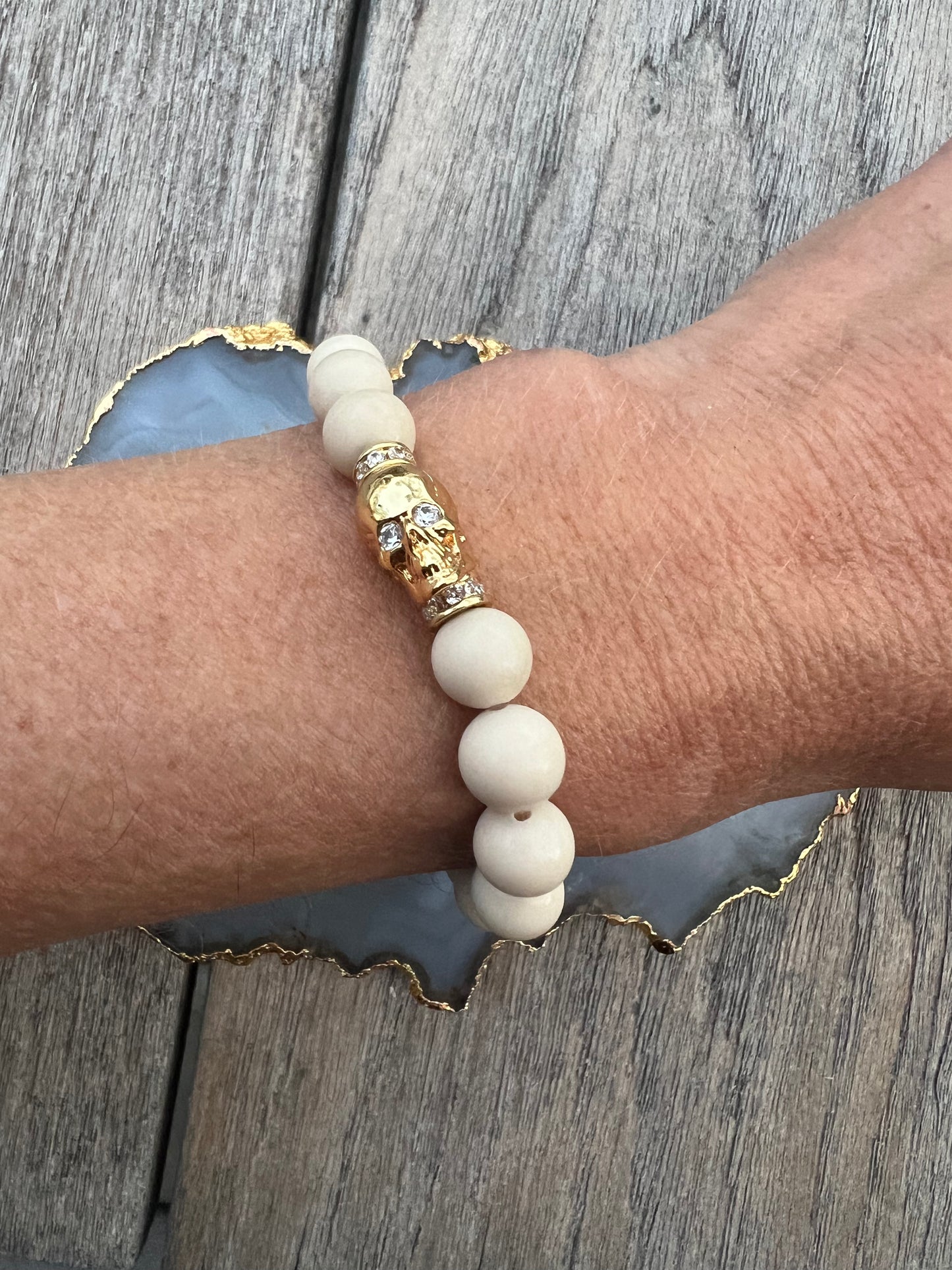 Ruby & Violet Riverstone Gold Skull Bracelet