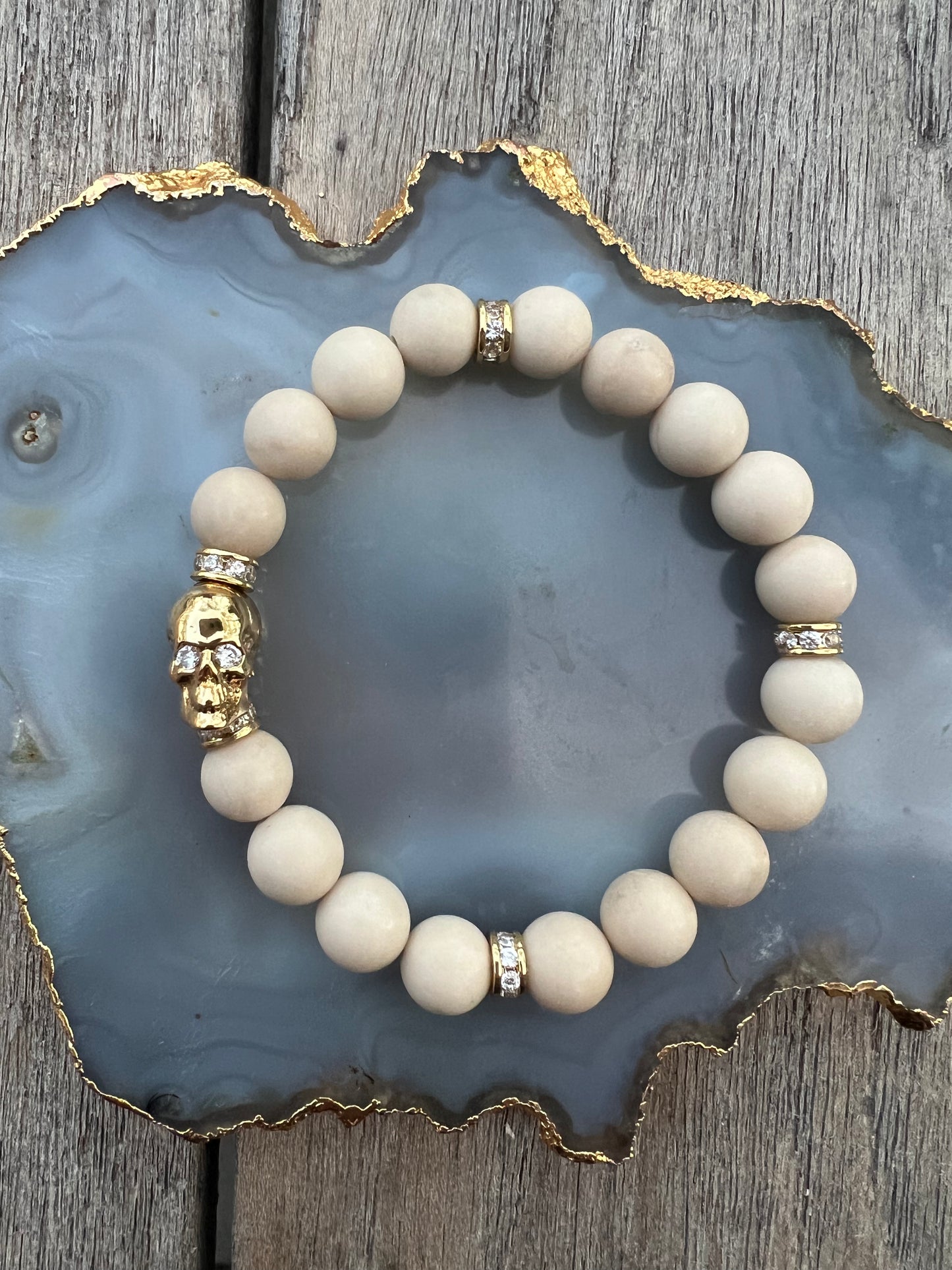 Ruby & Violet Riverstone Gold Skull Bracelet