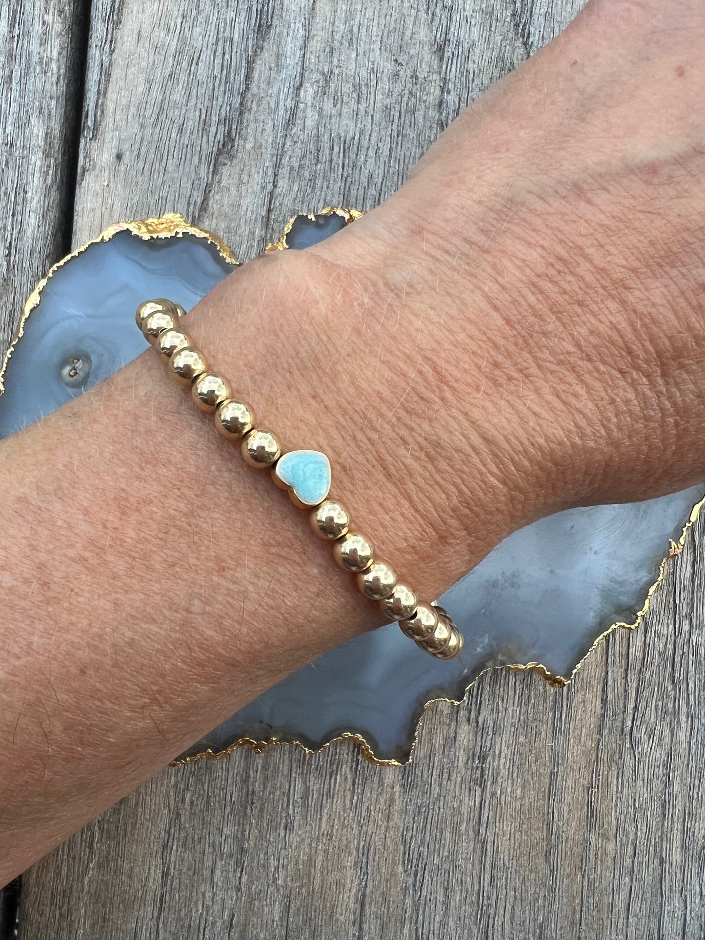 Ruby & Violet Gold Bead Heart Bracelet