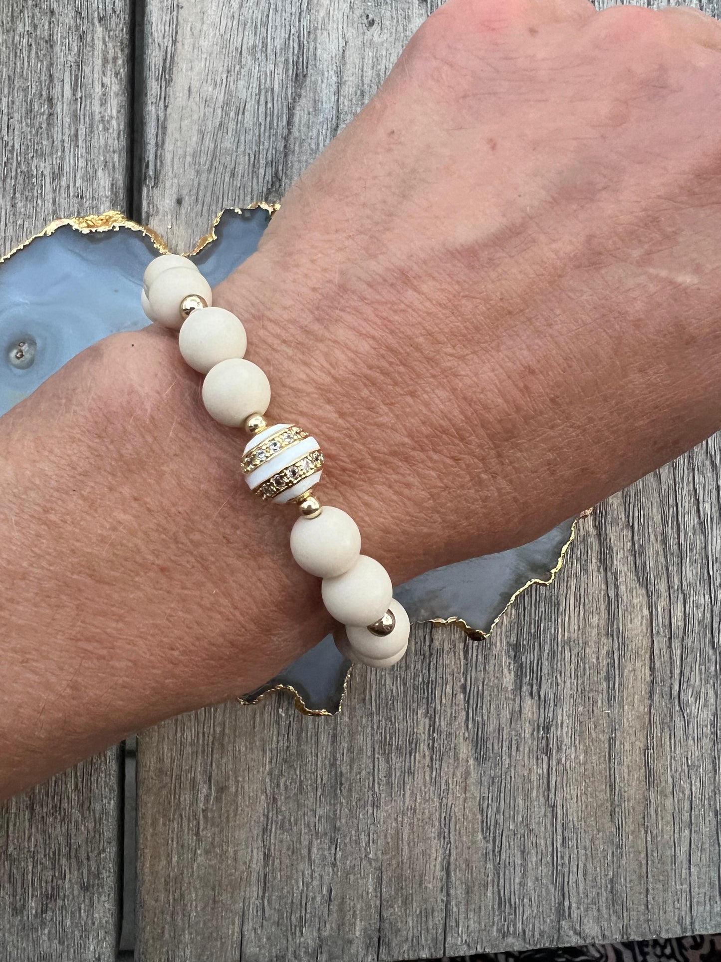 Ruby & Violet Riverstone Bracelet w/Enamel Bead