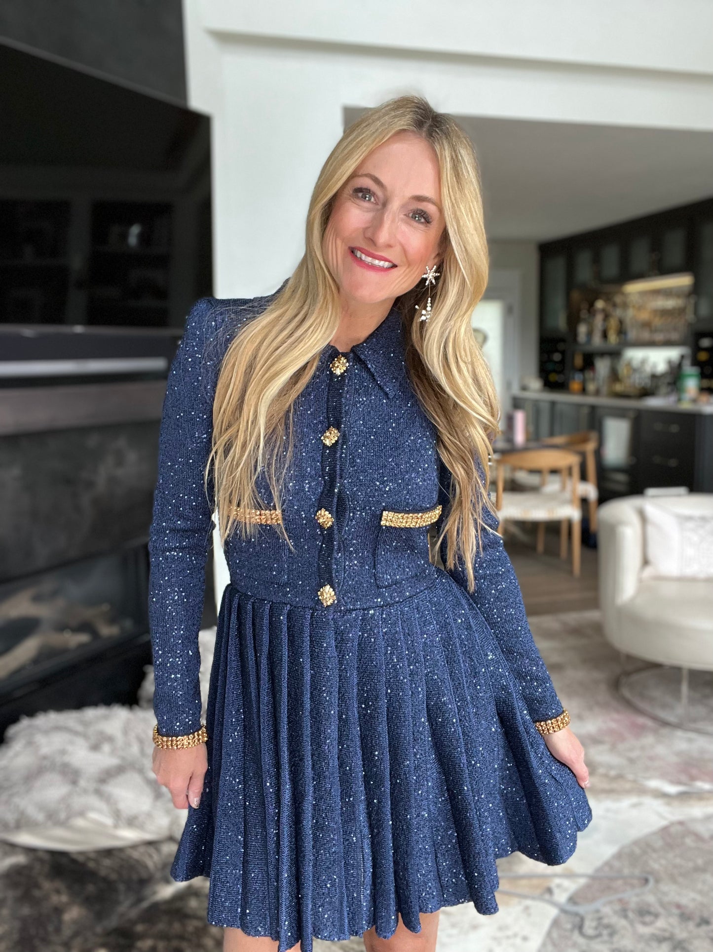 self-portrait Knit Pleat Mini Dress
