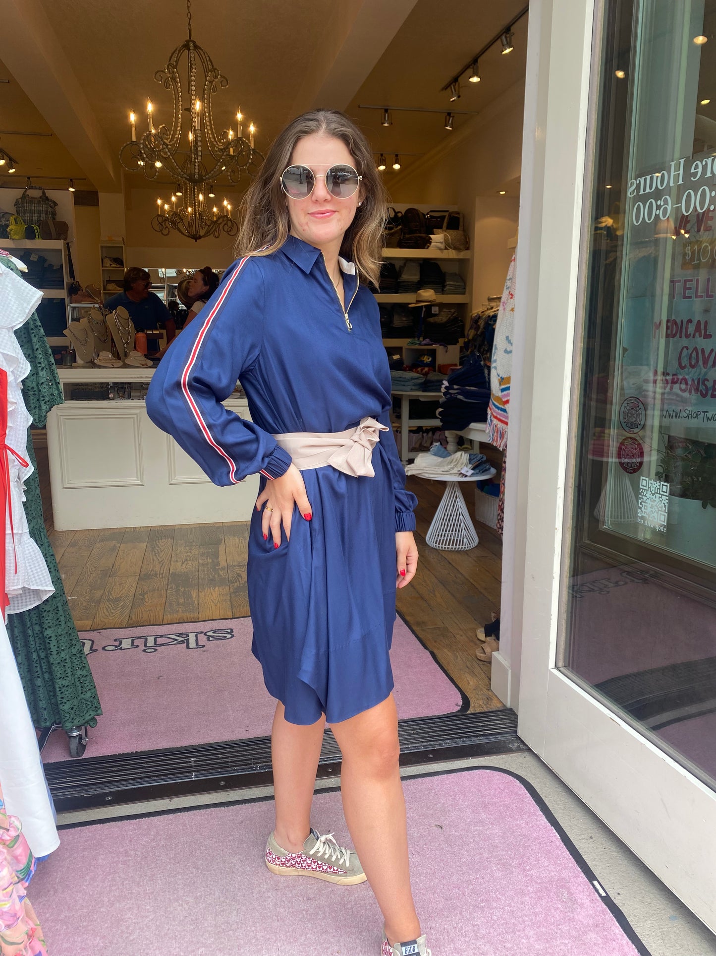 Le Sarte Navy Zip Dress