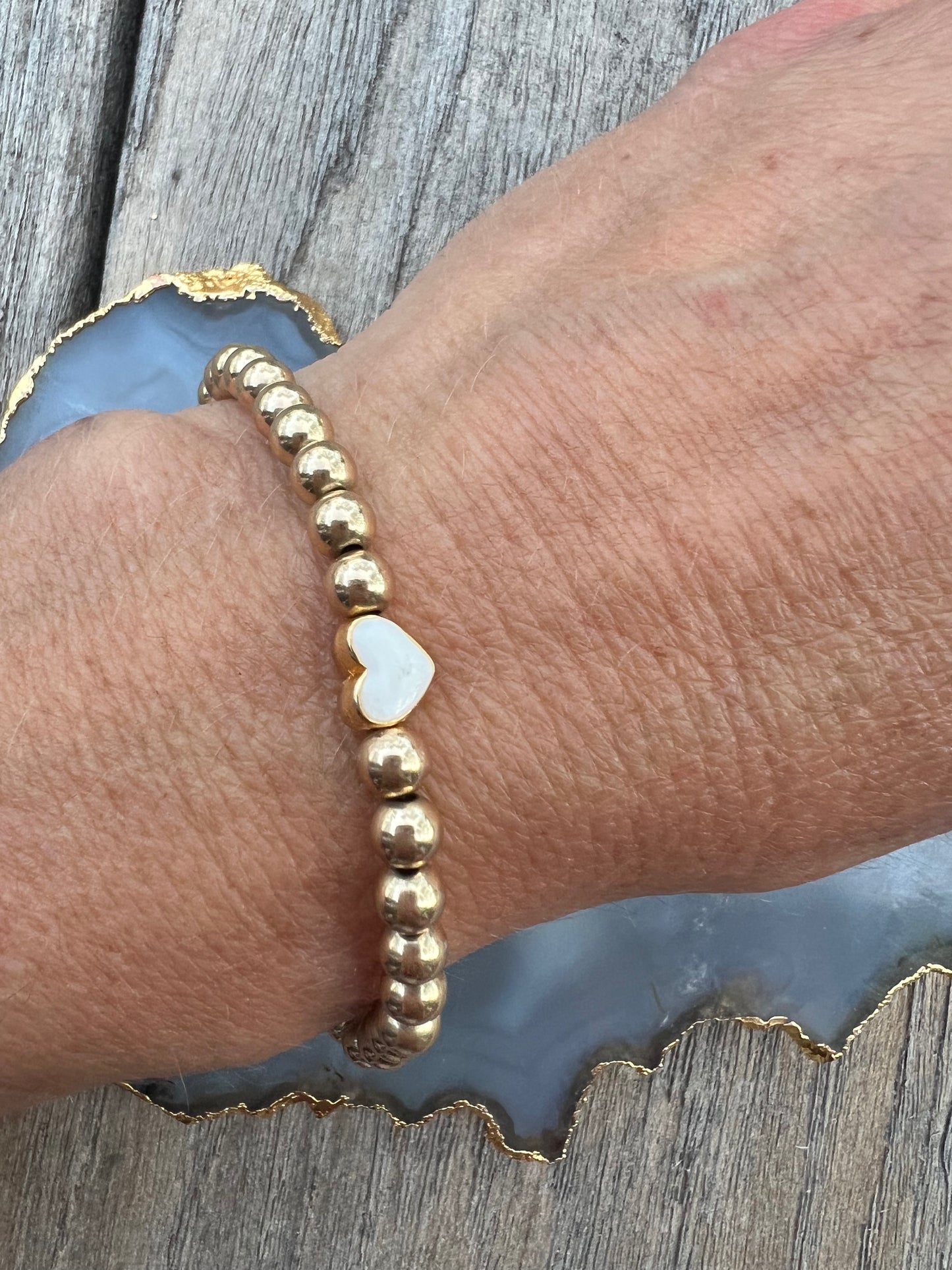 Ruby & Violet Gold Bead Heart Bracelet
