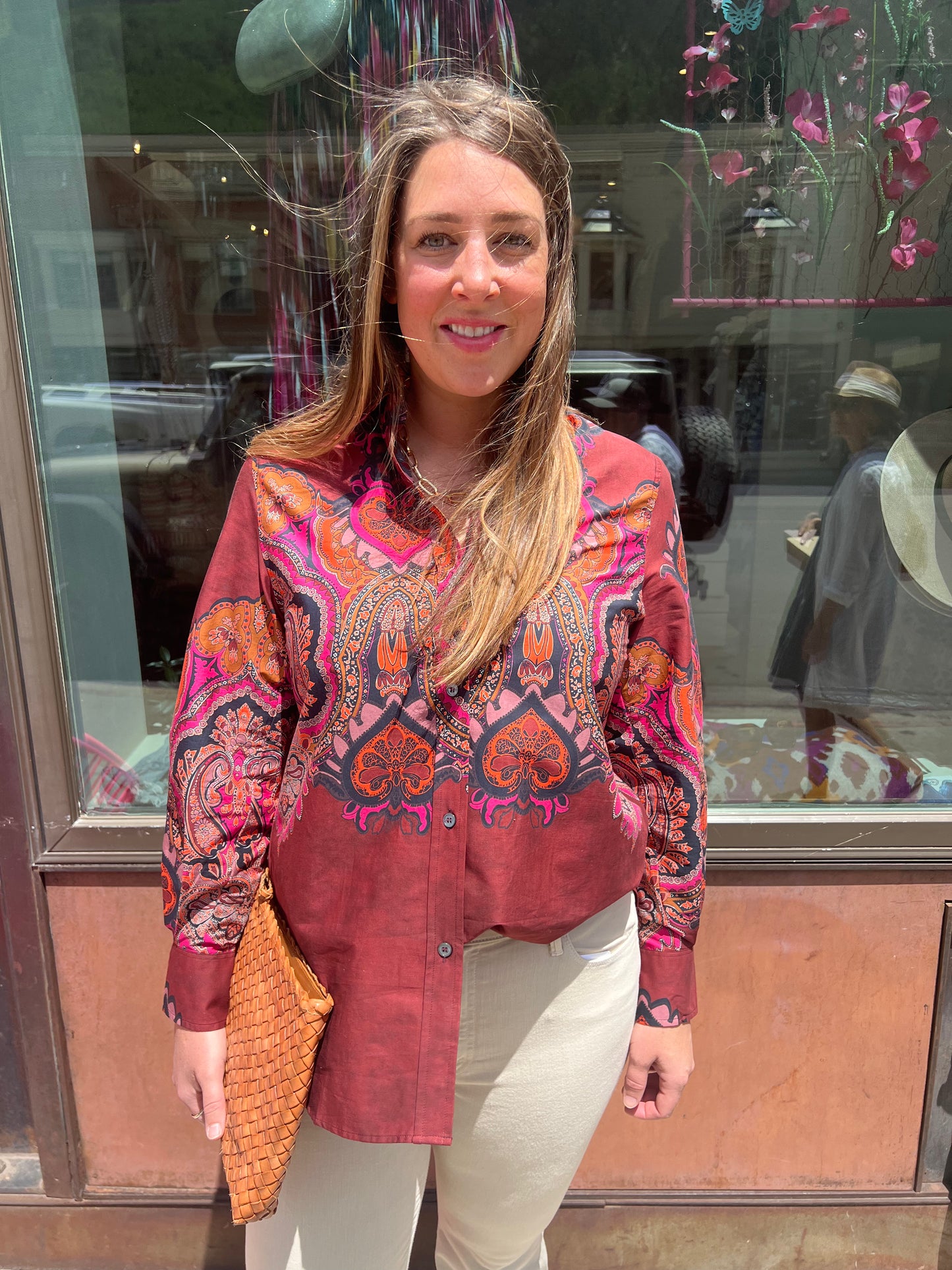 Caliban Burgundy Paisley Blouse
