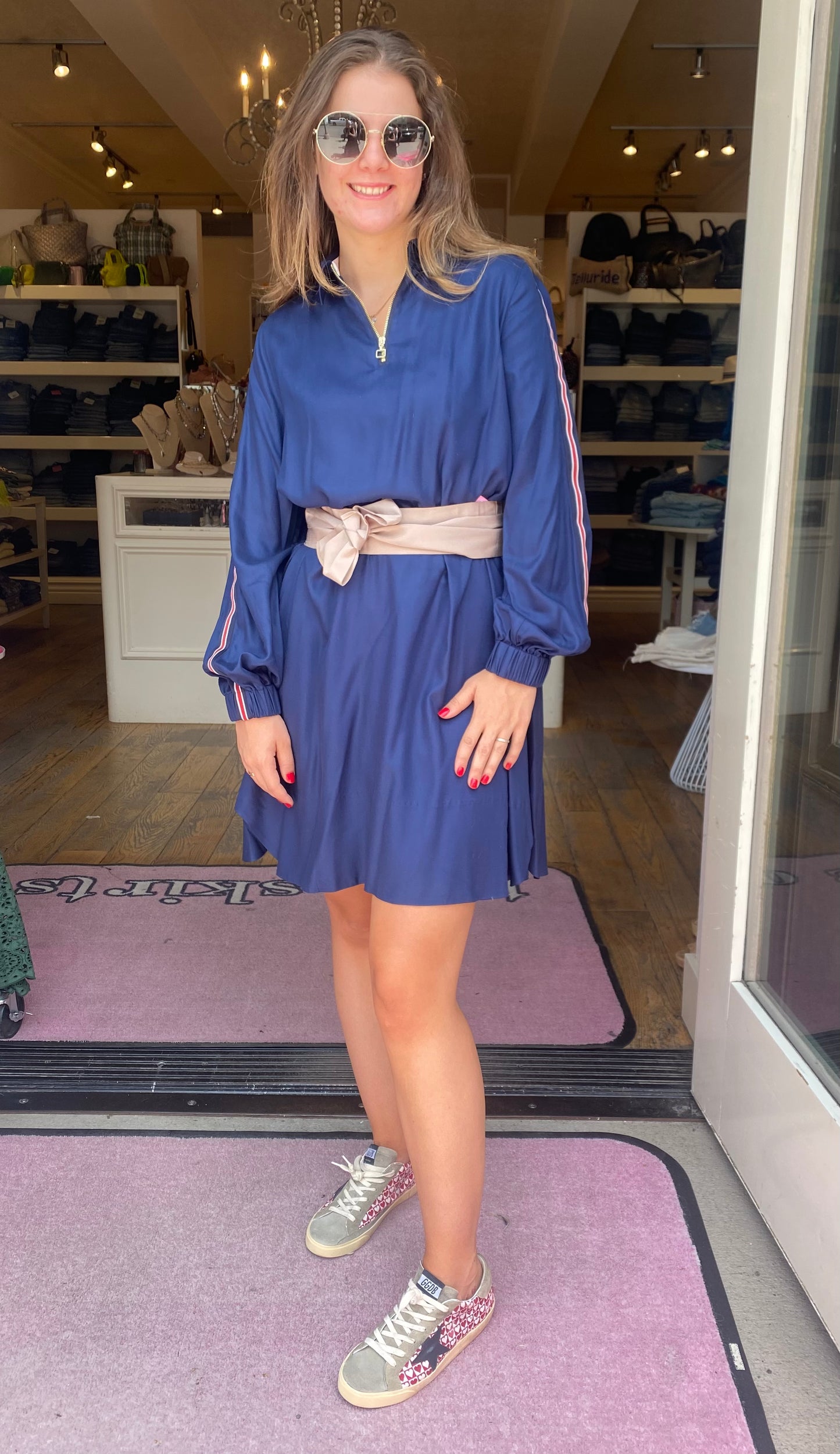 Le Sarte Navy Zip Dress