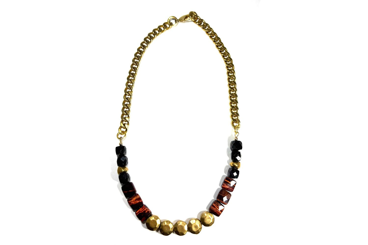 Rachel Nathan Red Tiger's Eye & Brass Sand Dollar necklace, alternate full view