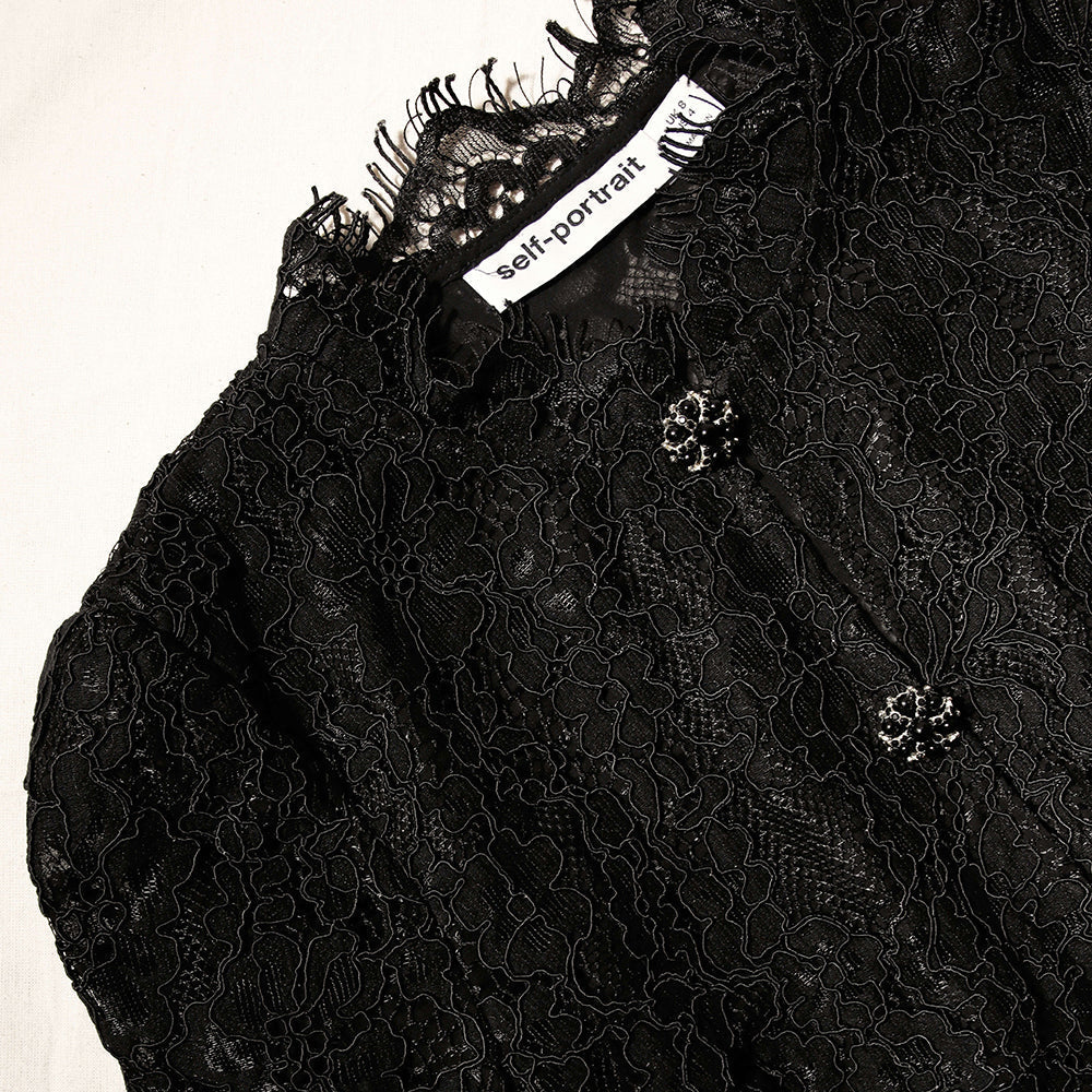 Self Portrait Black Cord Lace Top