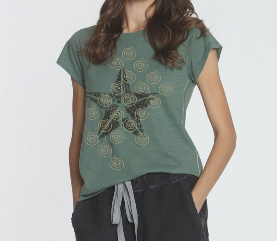 L+T Ava Green Star Swirl Tee