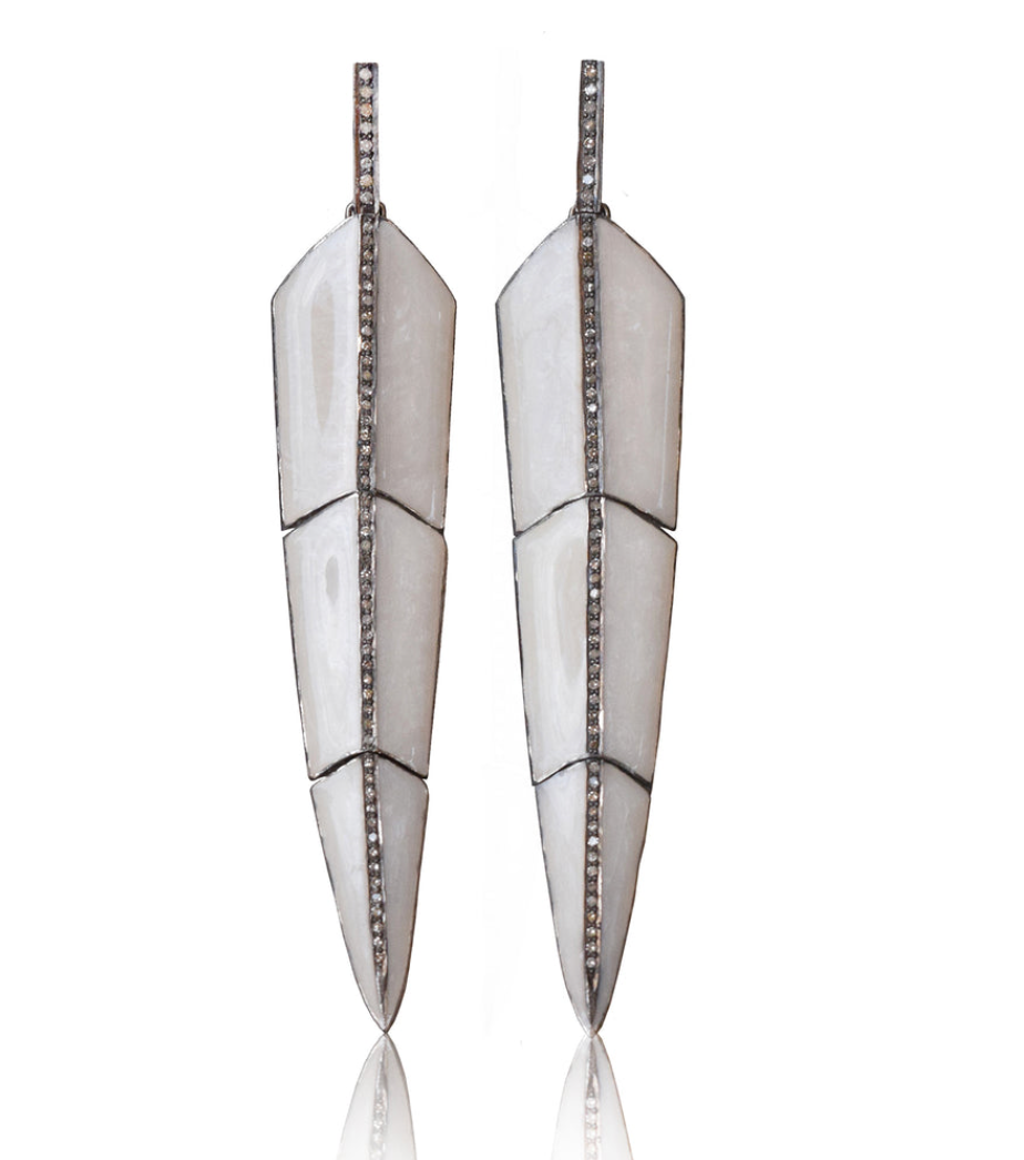 S. Carter Lg Enamel and Pave Diamond Feather Earrings