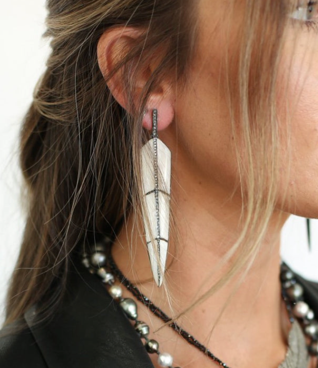 S. Carter Lg Enamel and Pave Diamond Feather Earrings
