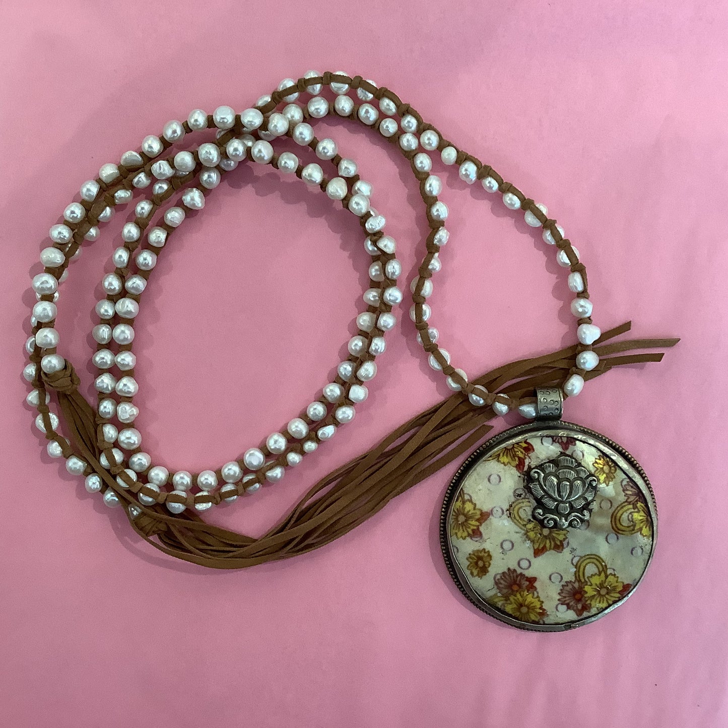Tess Tibetan XLong Hand Painted Pendant Necklace