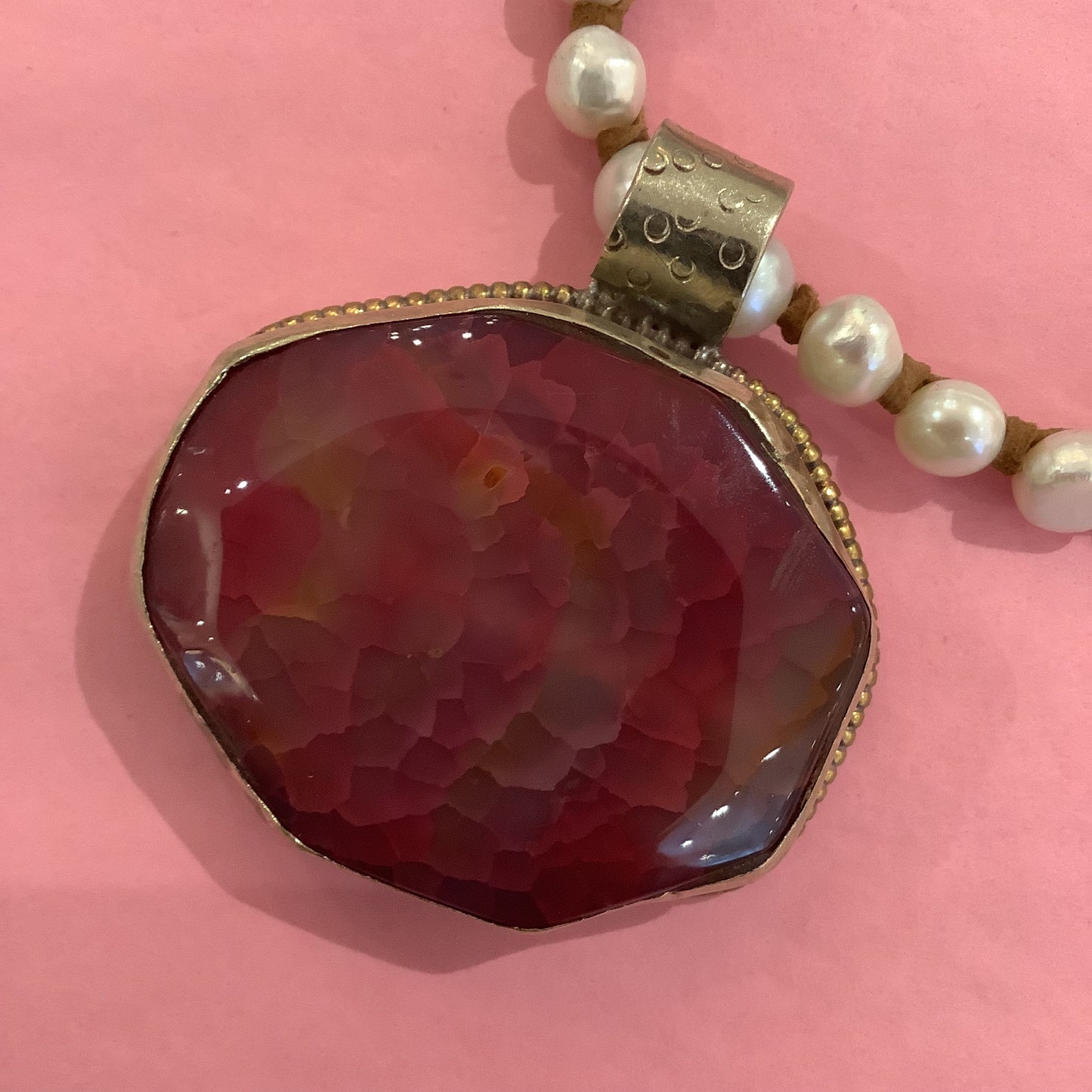 Tess Tibetan XLong White Ruby Pendant Necklace