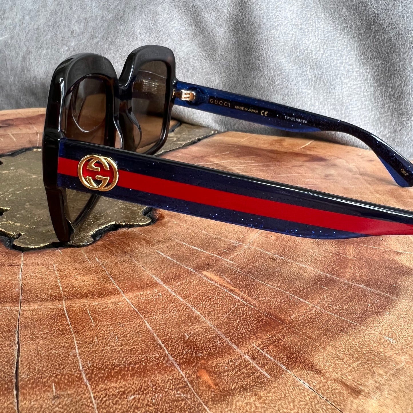 Gucci Square Tort Frames + Blue/Red Arm Sunglasses