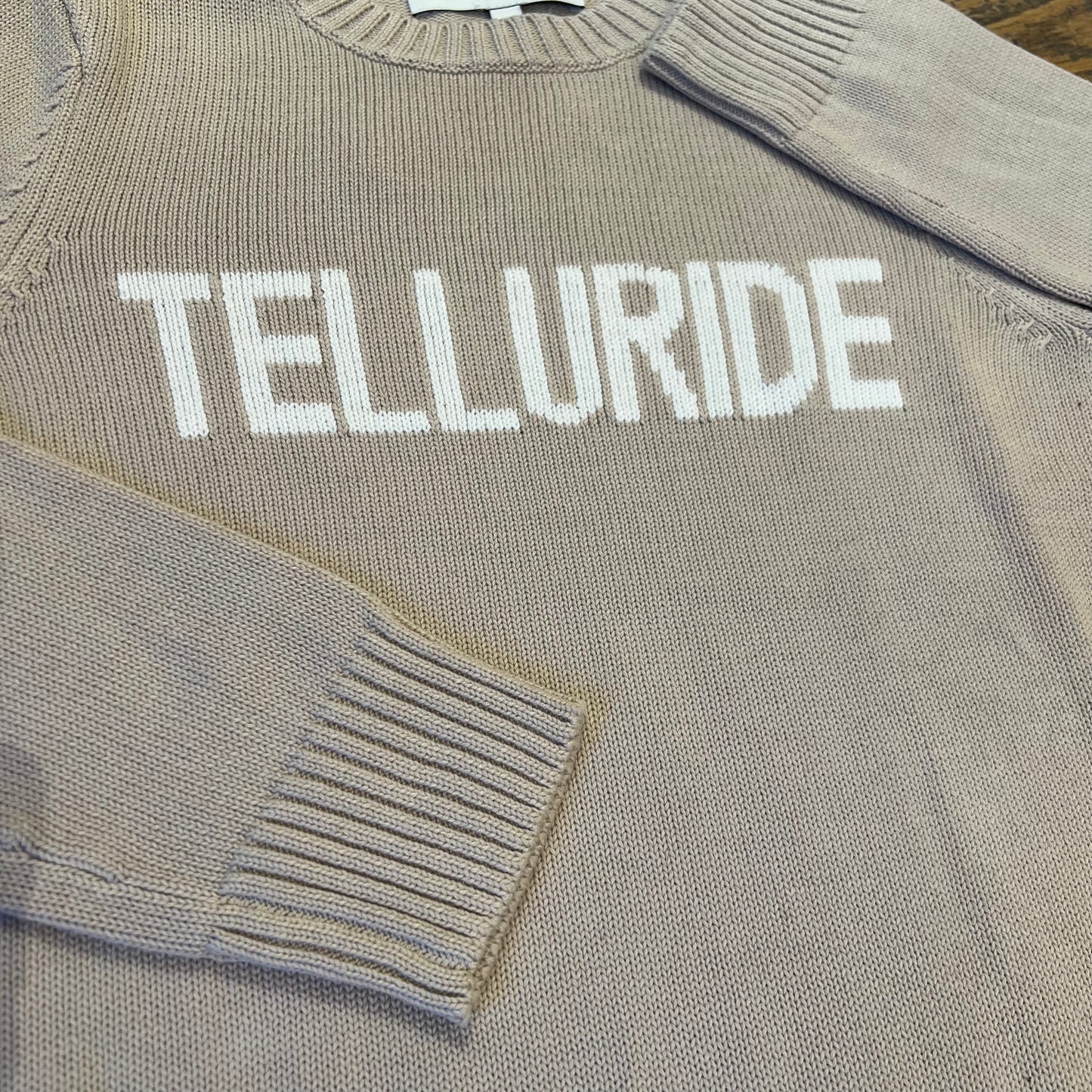 E&I Telluride Taupe/White Sweater