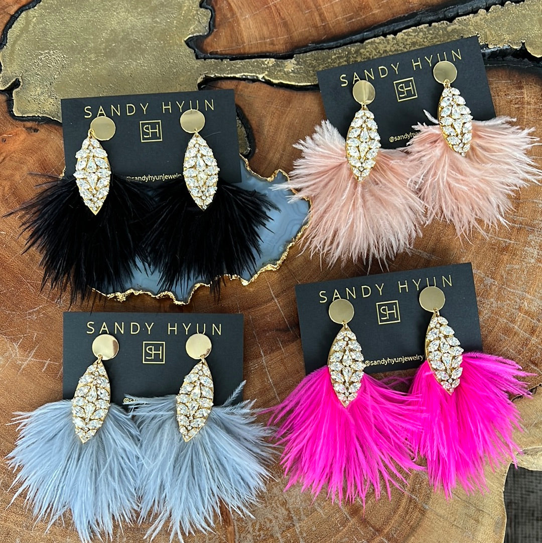 Sandy Hyun Big Feather Crystal Drops