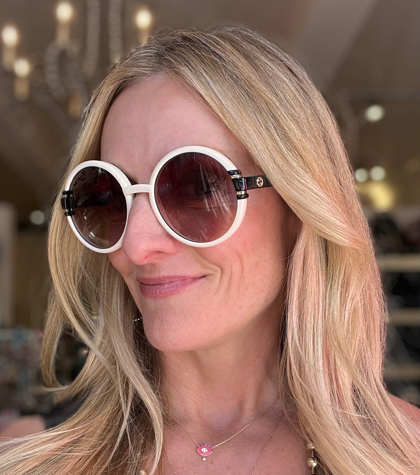 GG Ivory + Black Round Sunglasses