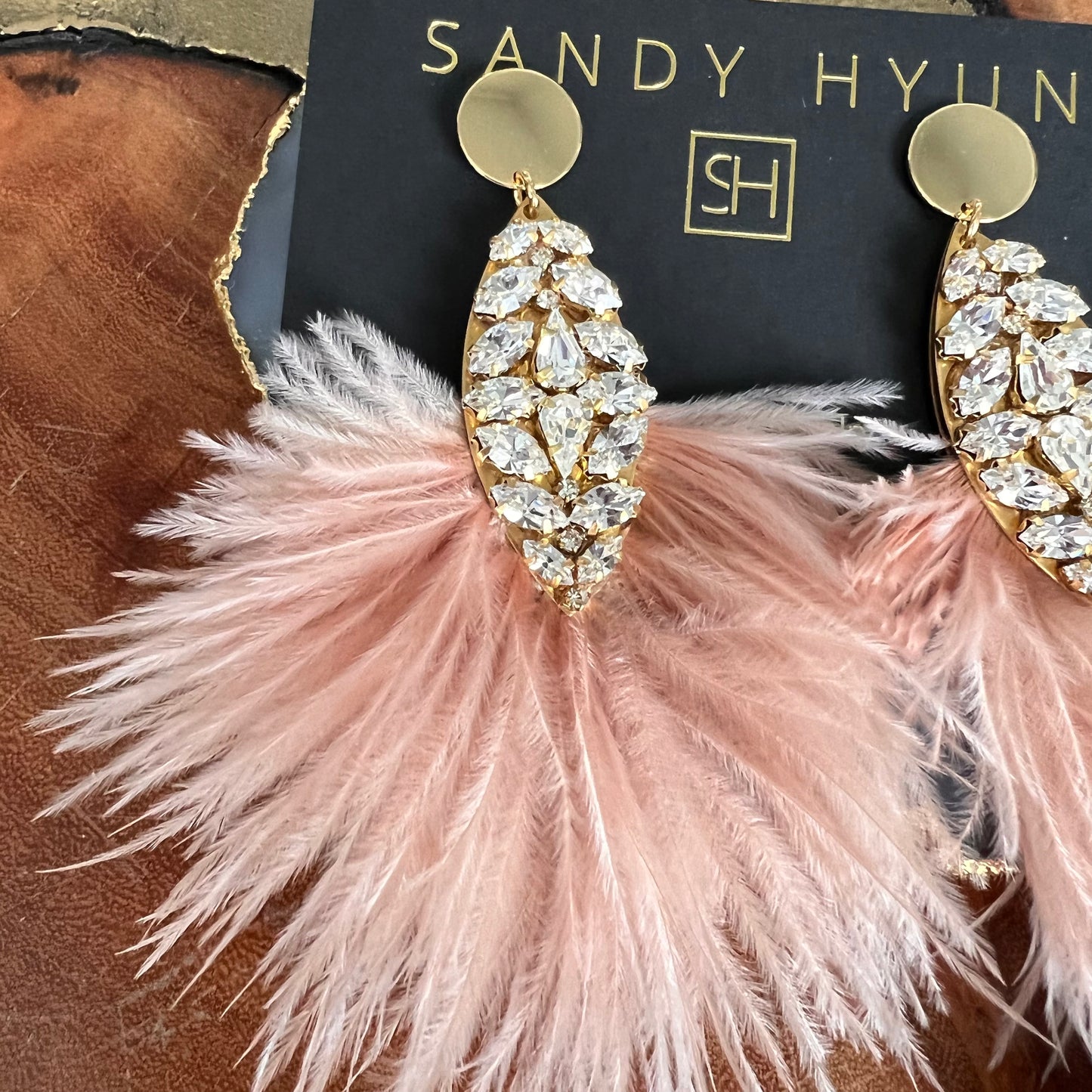 Sandy Hyun Big Feather Crystal Drops