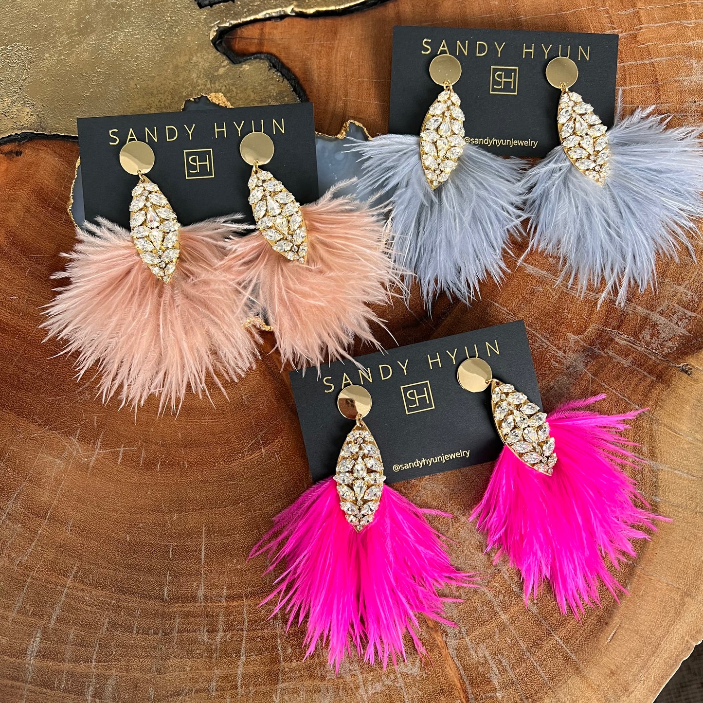 Sandy Hyun Big Feather Crystal Drops