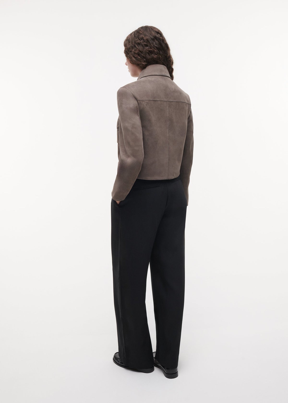 Studio AR Marley Jacket in Brown Grey suede, detail view