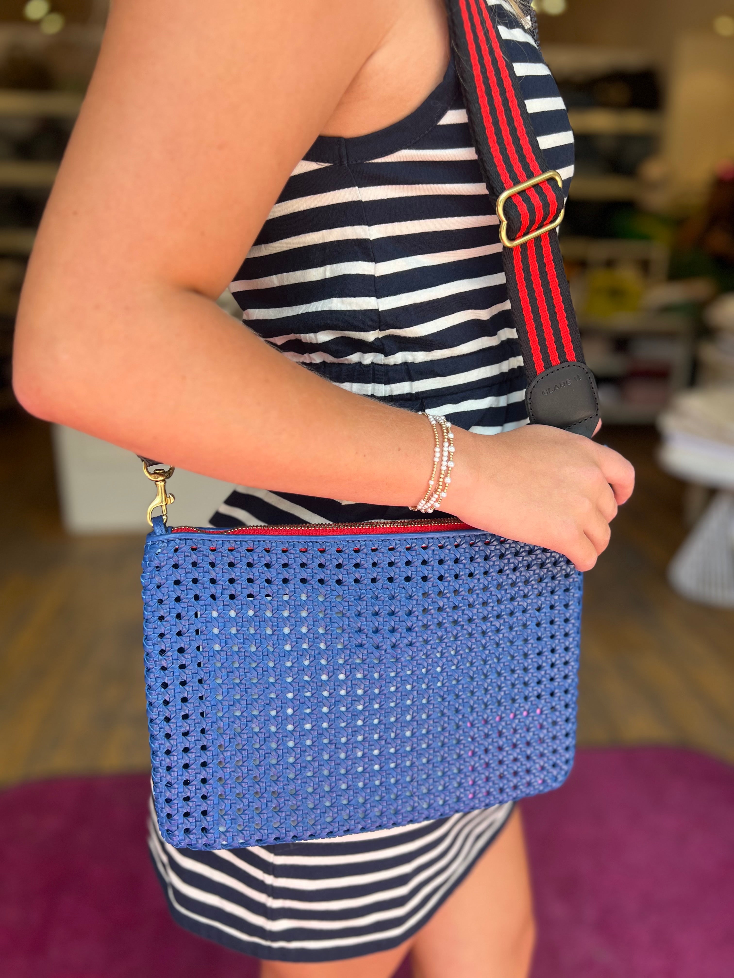 RARE! Clare V. Flat popular Clutch in Cherry Red & Navy