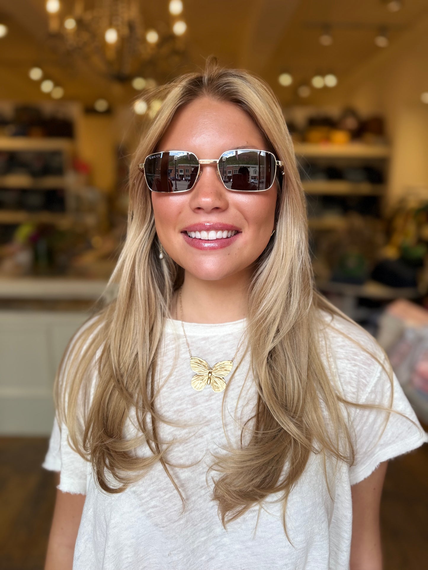 Gucci Gold Rectangle Aviator Sunglass