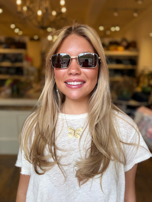 Gucci Gold Rectangle Aviator Sunglass