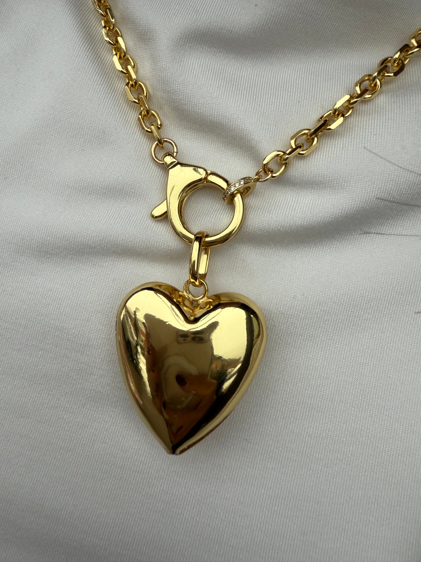 Ruby & Violet Thick Link Puffy Heart Necklace