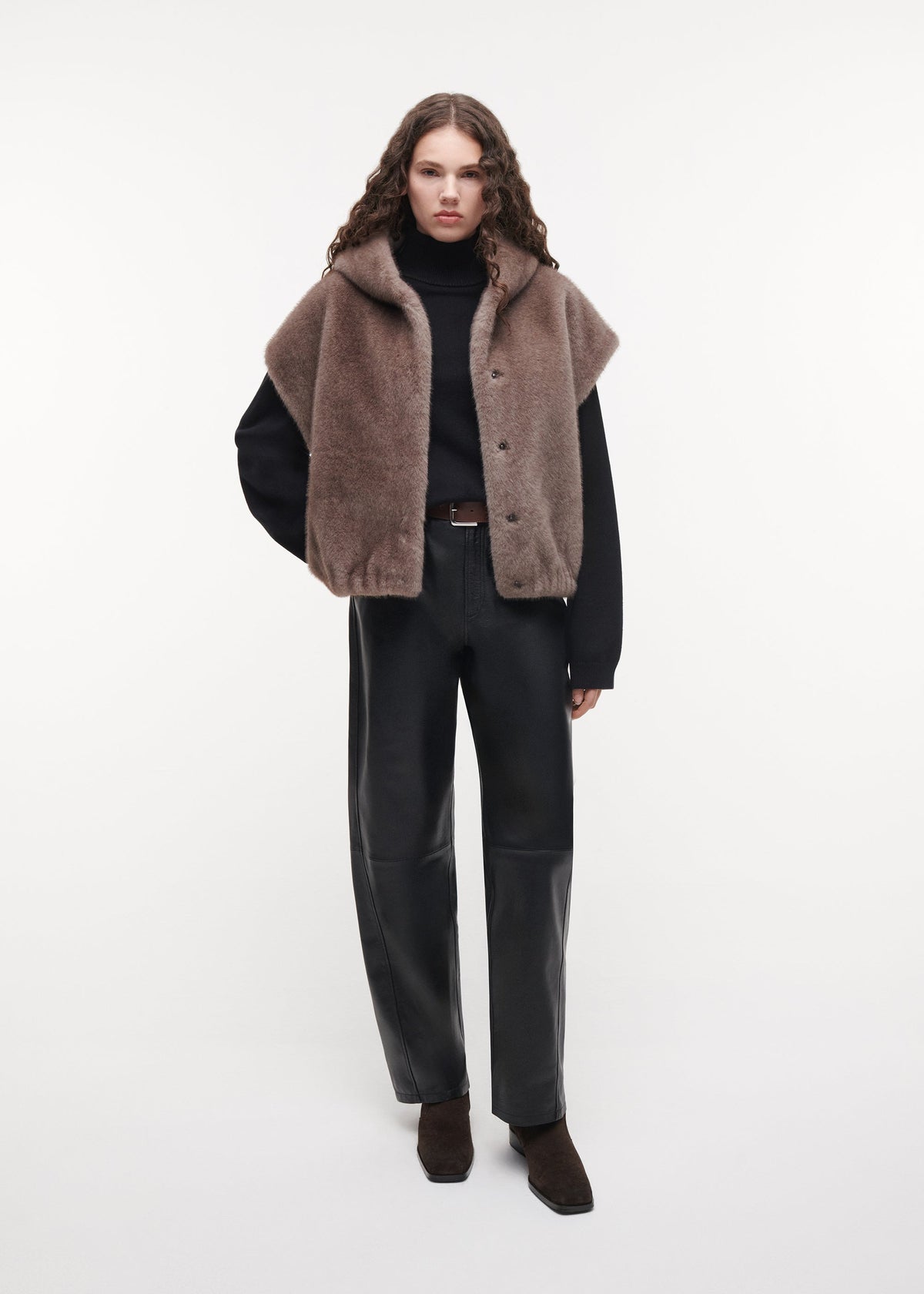 Studio AR Olena Reversible Faux Fur Vest in Pebble