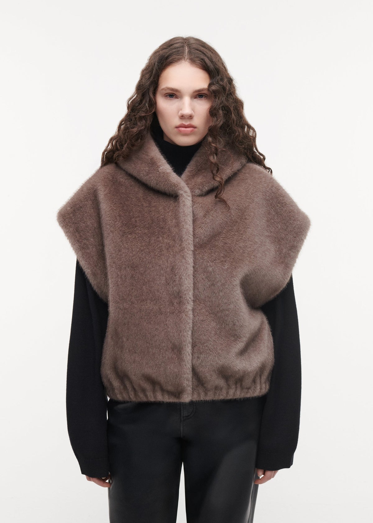 Studio AR Olena Reversible Faux Fur Vest in Pebble, alternate view