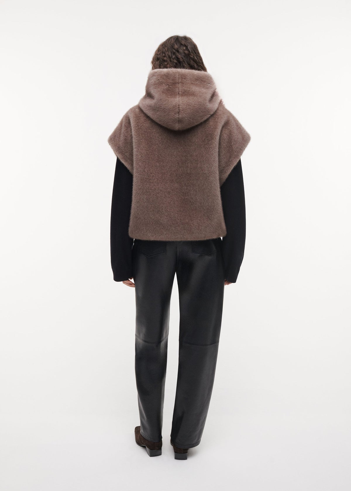 Studio AR Olena Reversible Faux Fur Vest in Pebble, detail view