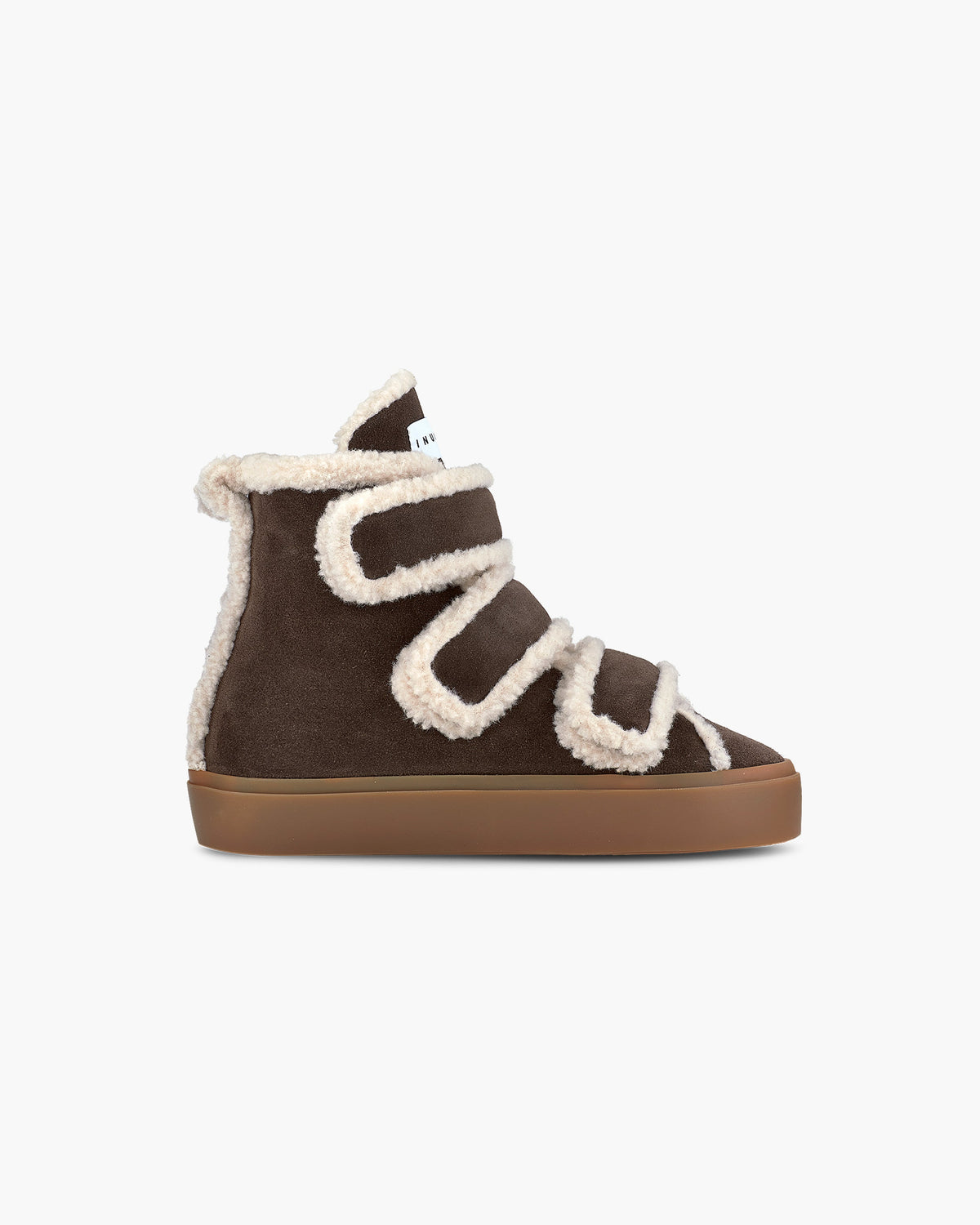 Inuikii Shearling Velcro Wedge Boot in Dark Brown