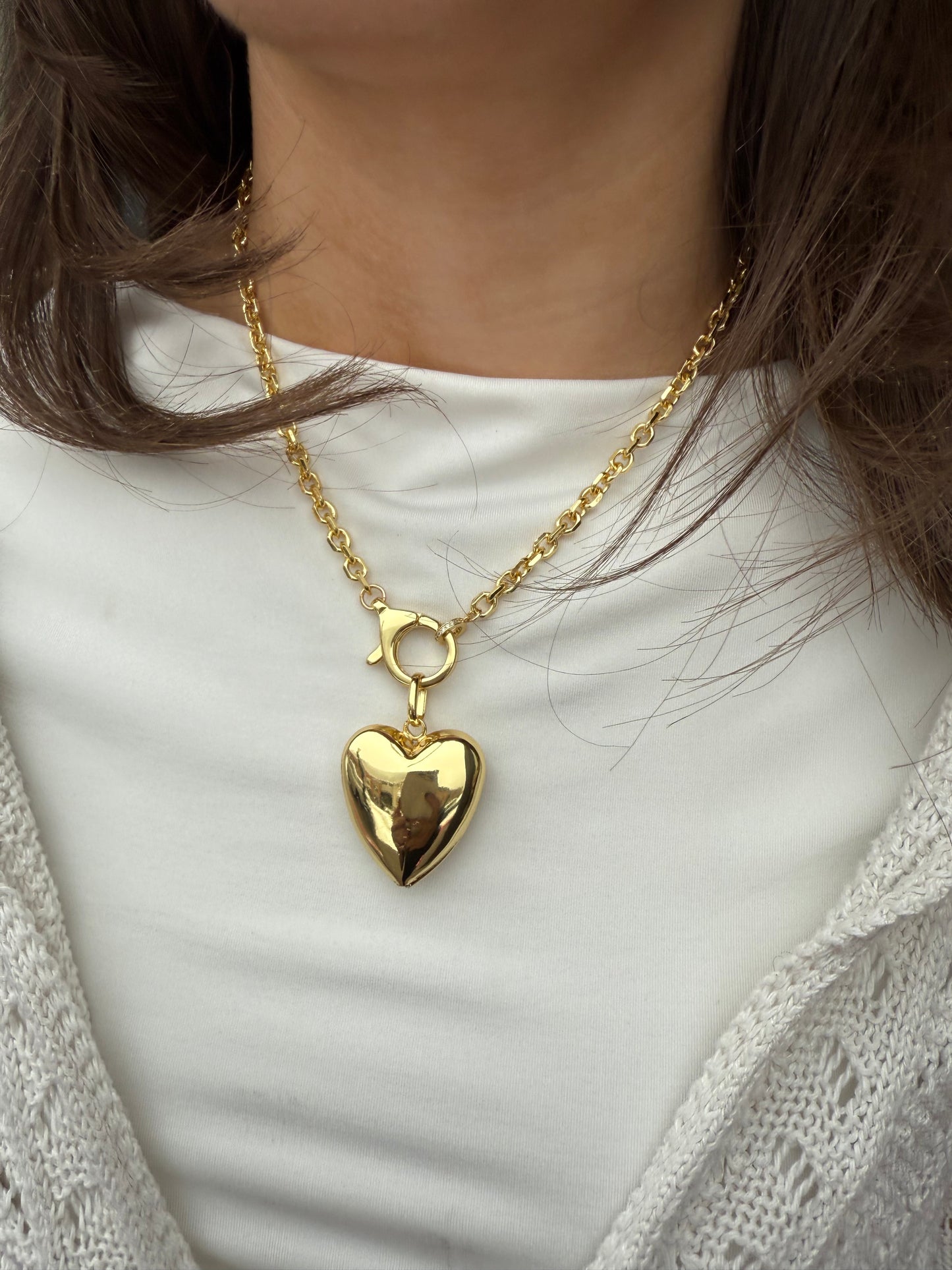 Ruby & Violet Thick Link Puffy Heart Necklace