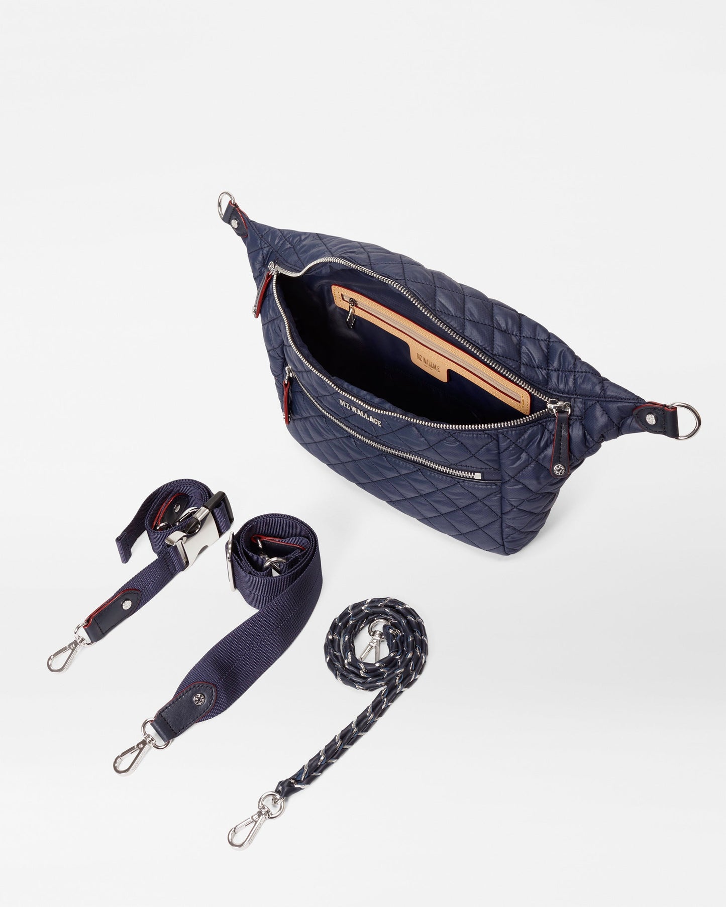 MZ Wallace Crosby Crossbody Sling Bag in Navy, detail view