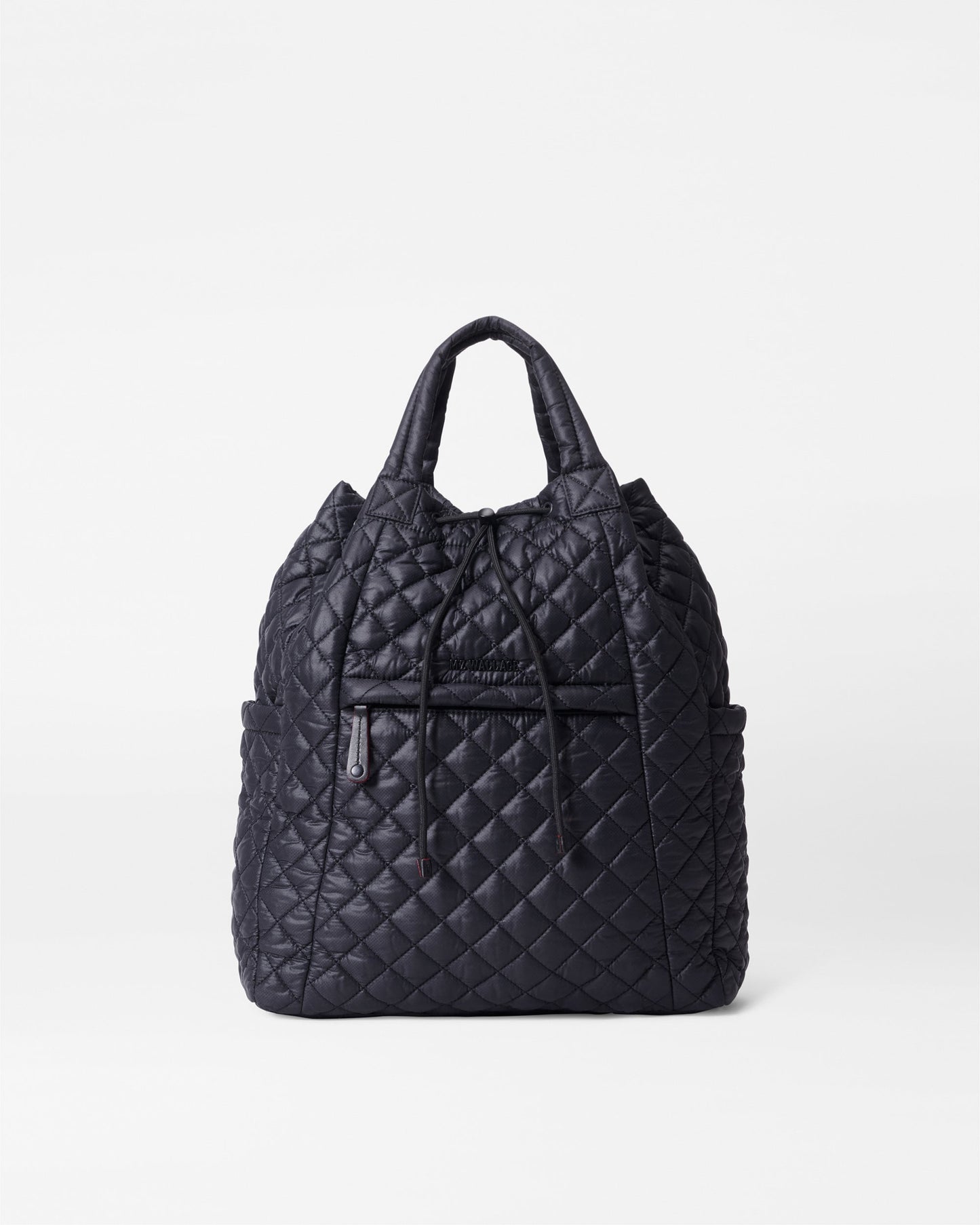 MZ Wallace Metro Convertible Backpack in black quilted nylon, front view