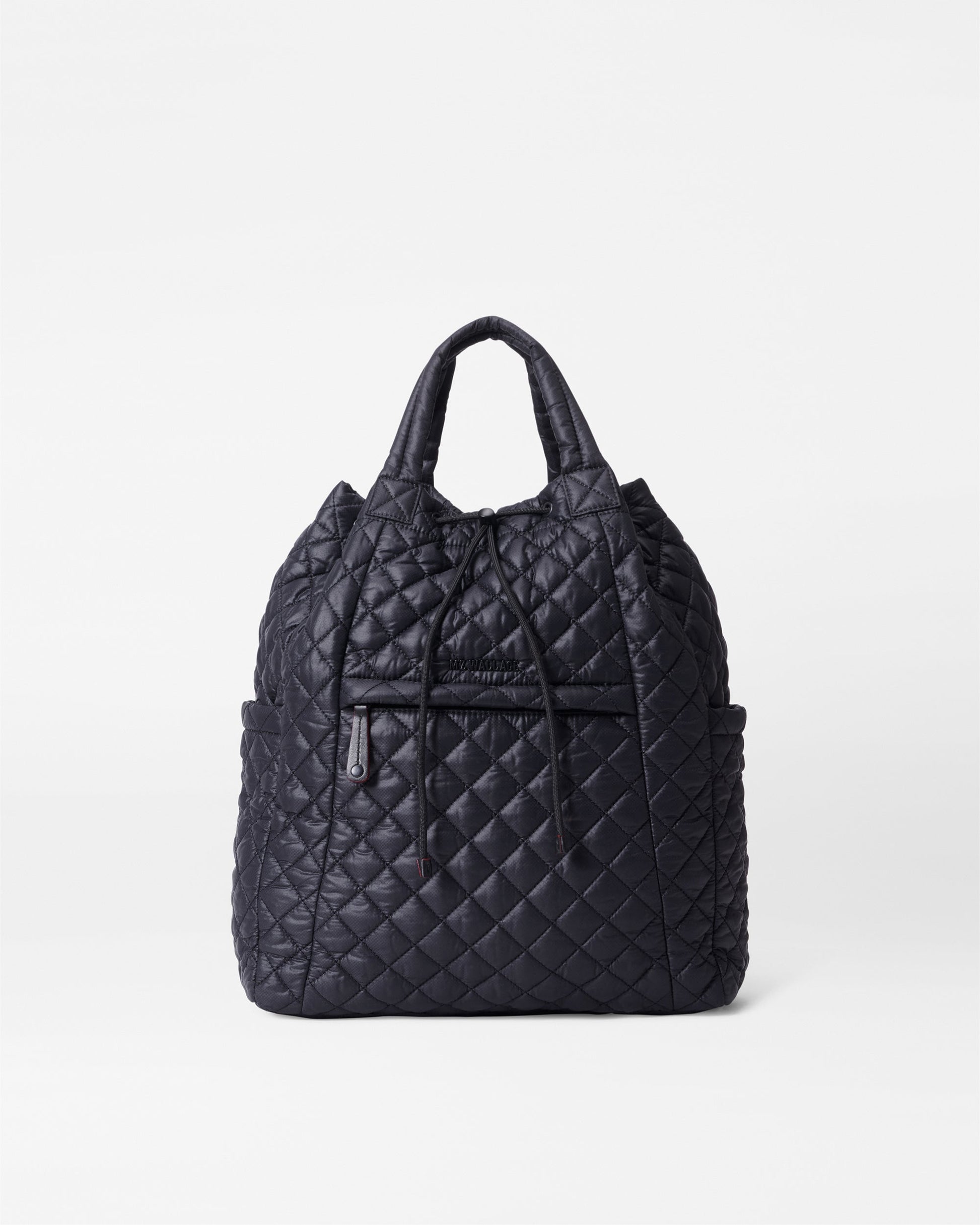 MZ Wallace Metro Convertible Backpack in black quilted nylon, front view