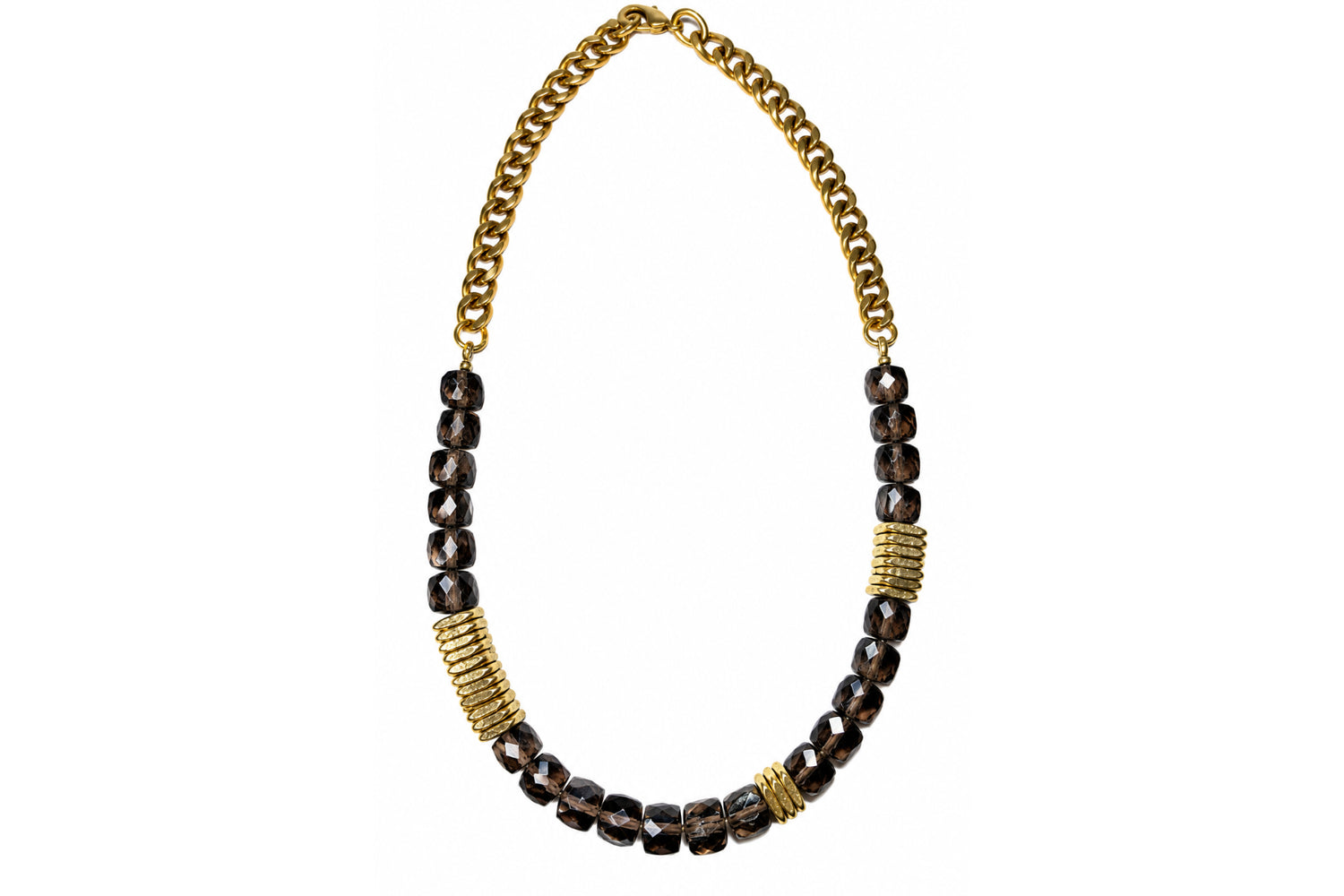 Rachel Nathan Ice Obsidian & Brass Heishi necklace, alternate full view